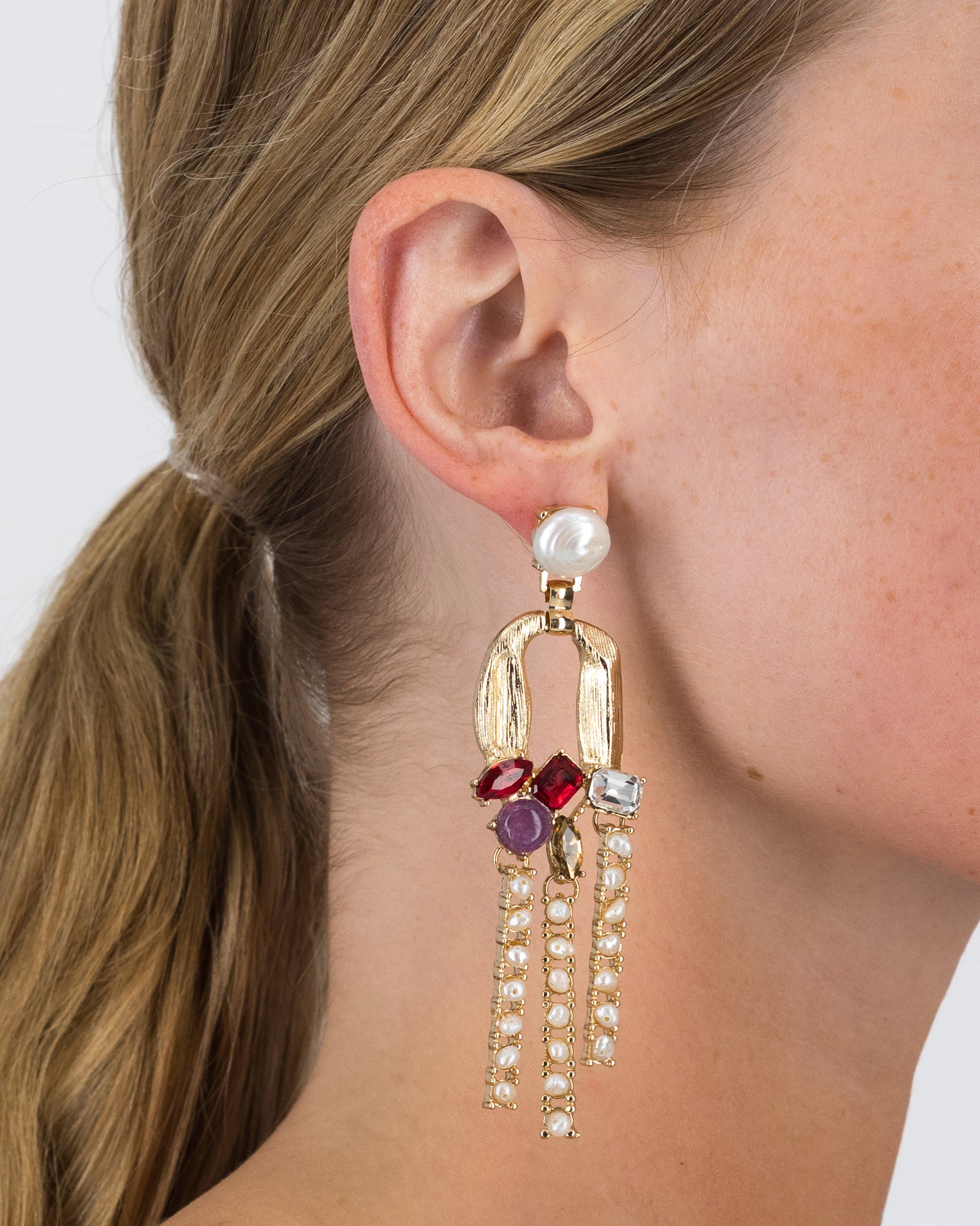 Stone and Freshwater Pearl Drop Earrings -  Pink