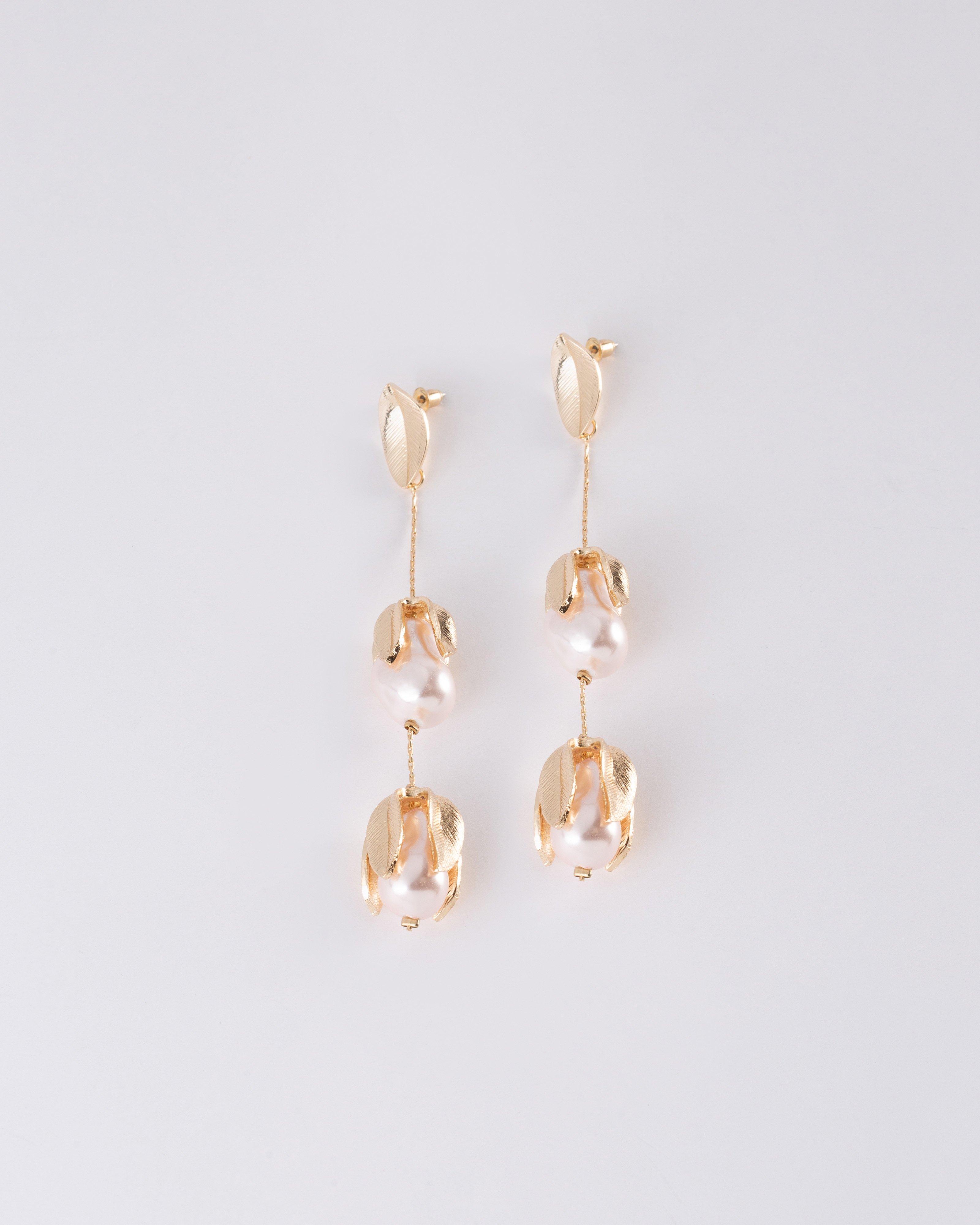 Rose Petal Freshwater Pearl Earrings -  Milk
