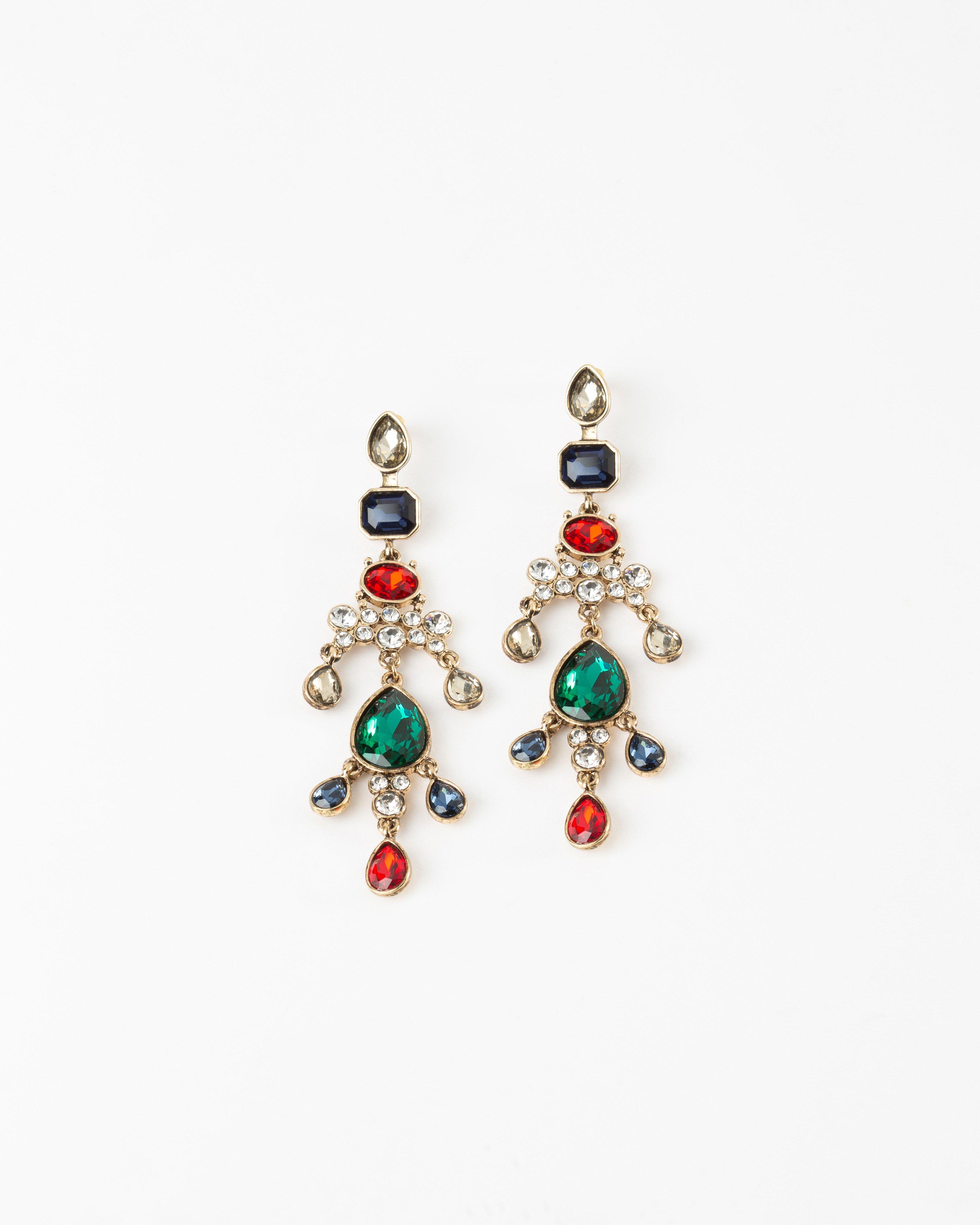 Vintage Stone Statement Drop Earrings -  Green