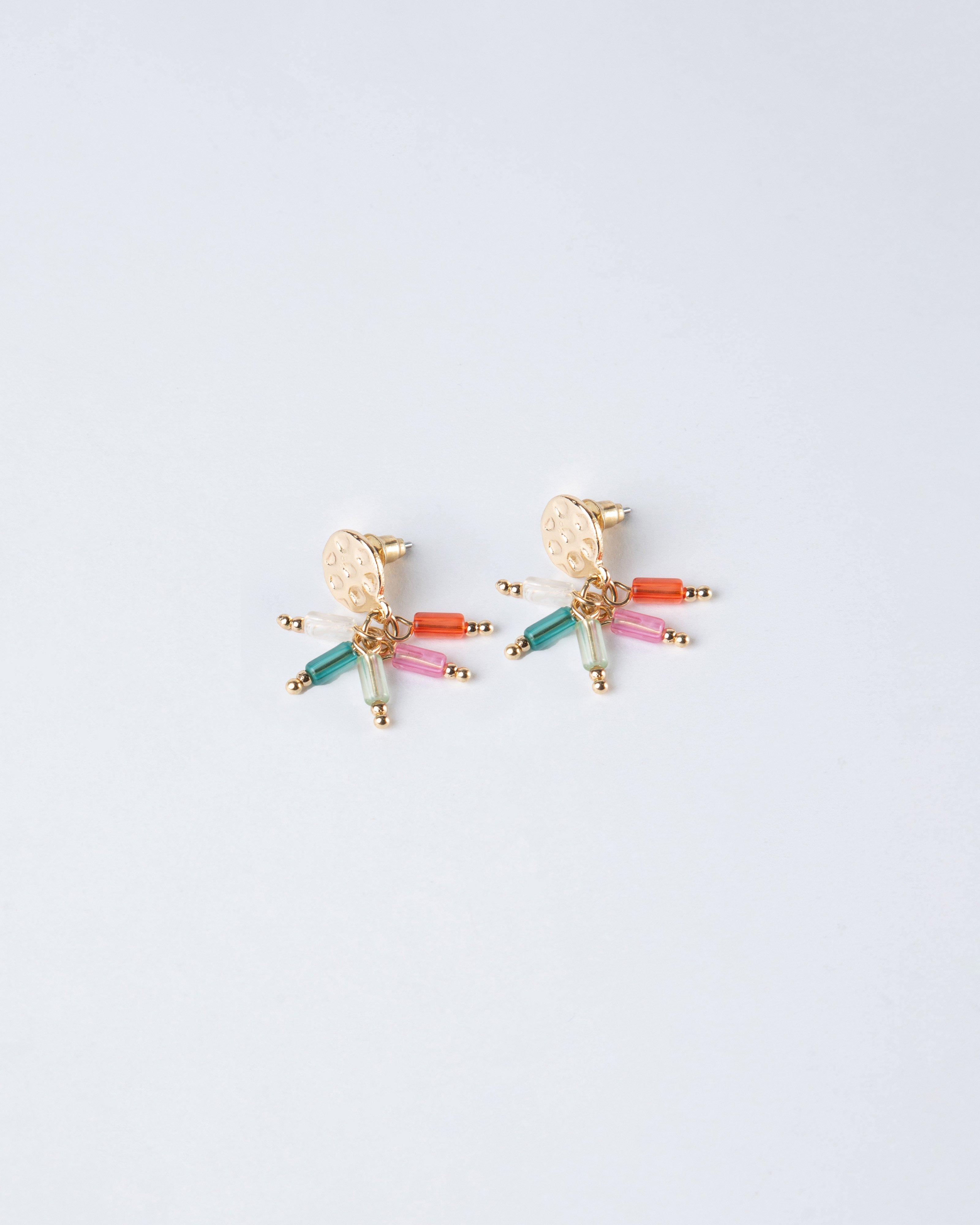 Textured Disk with Multi-Beaded Drop Earrings -  Assorted