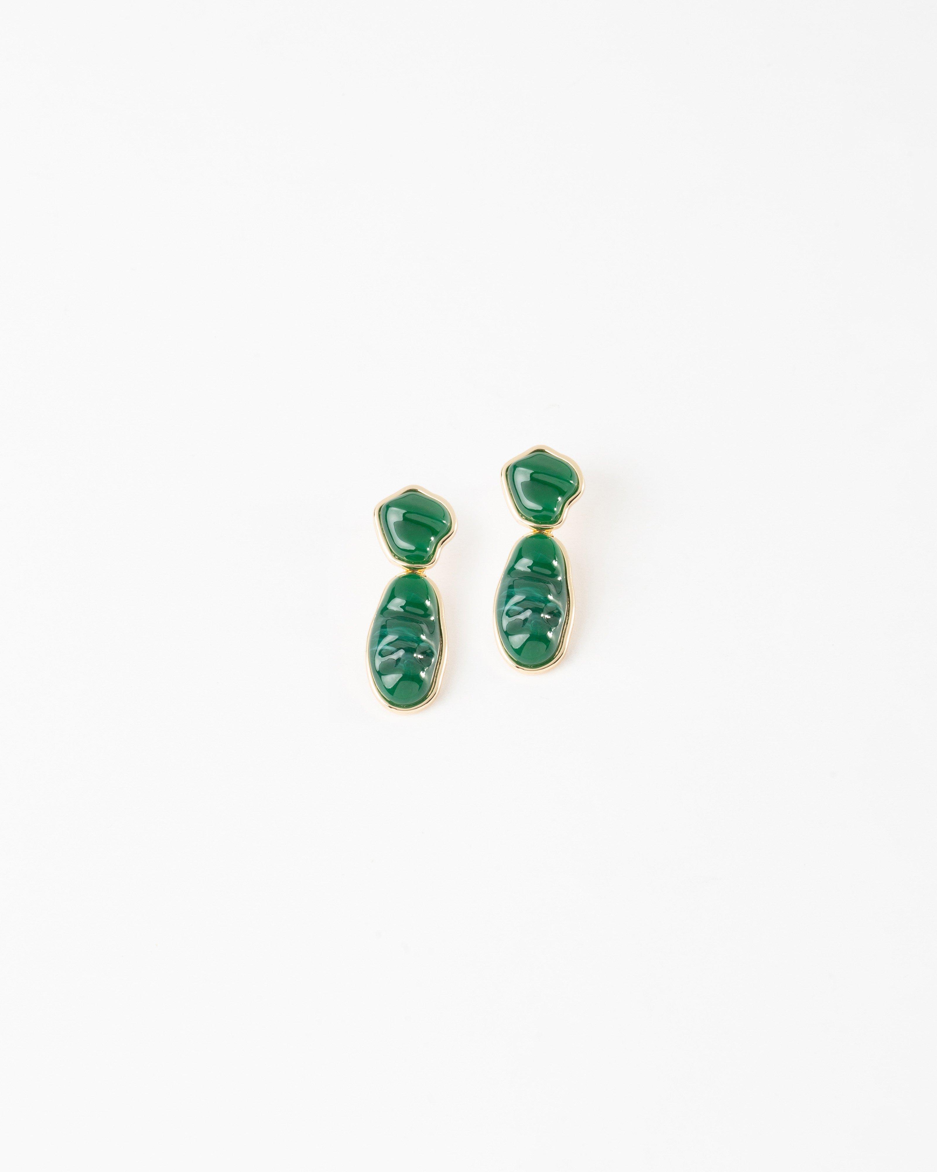 Resin Double Drop Earrings -  Emerald