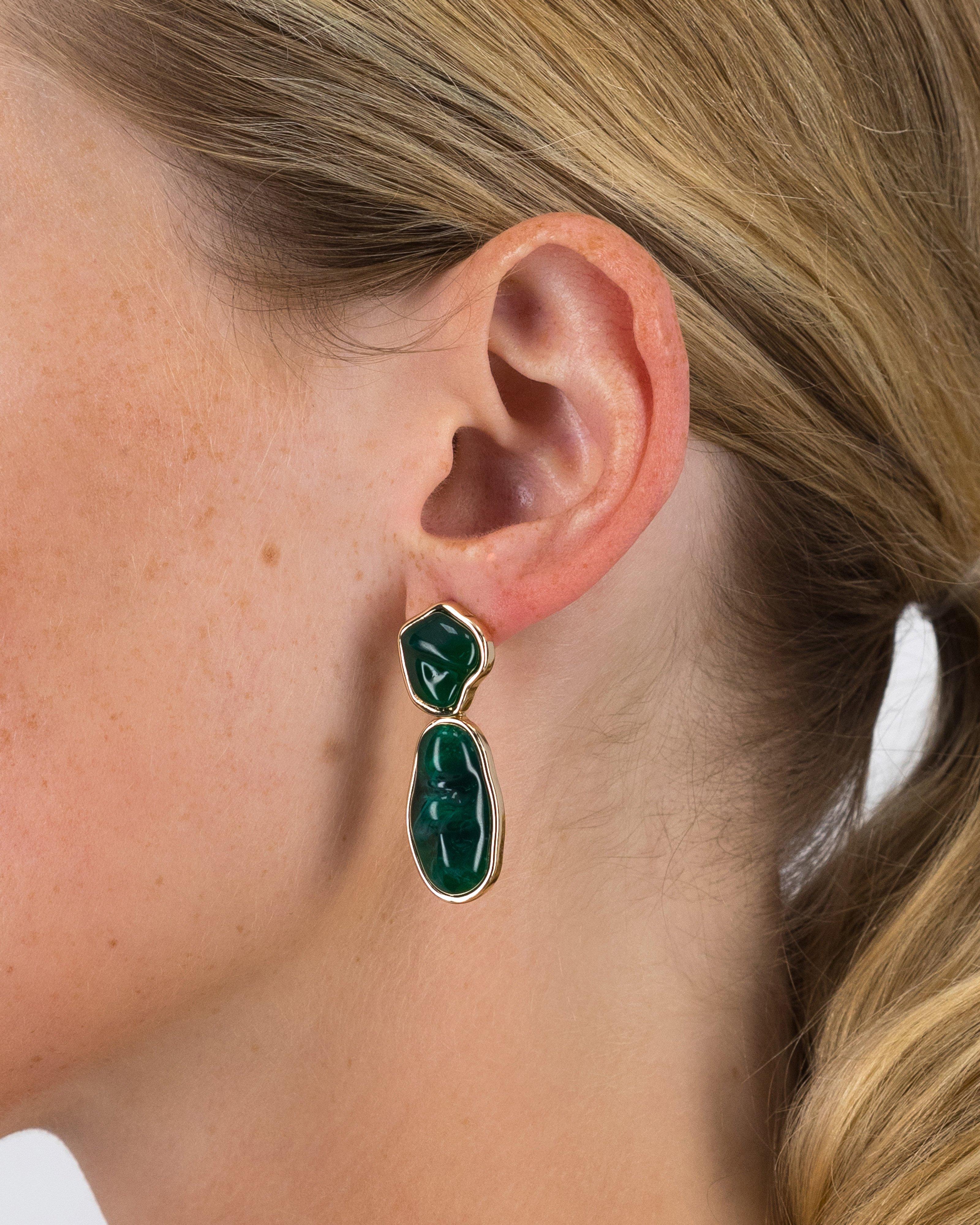 Resin Double Drop Earrings -  Emerald