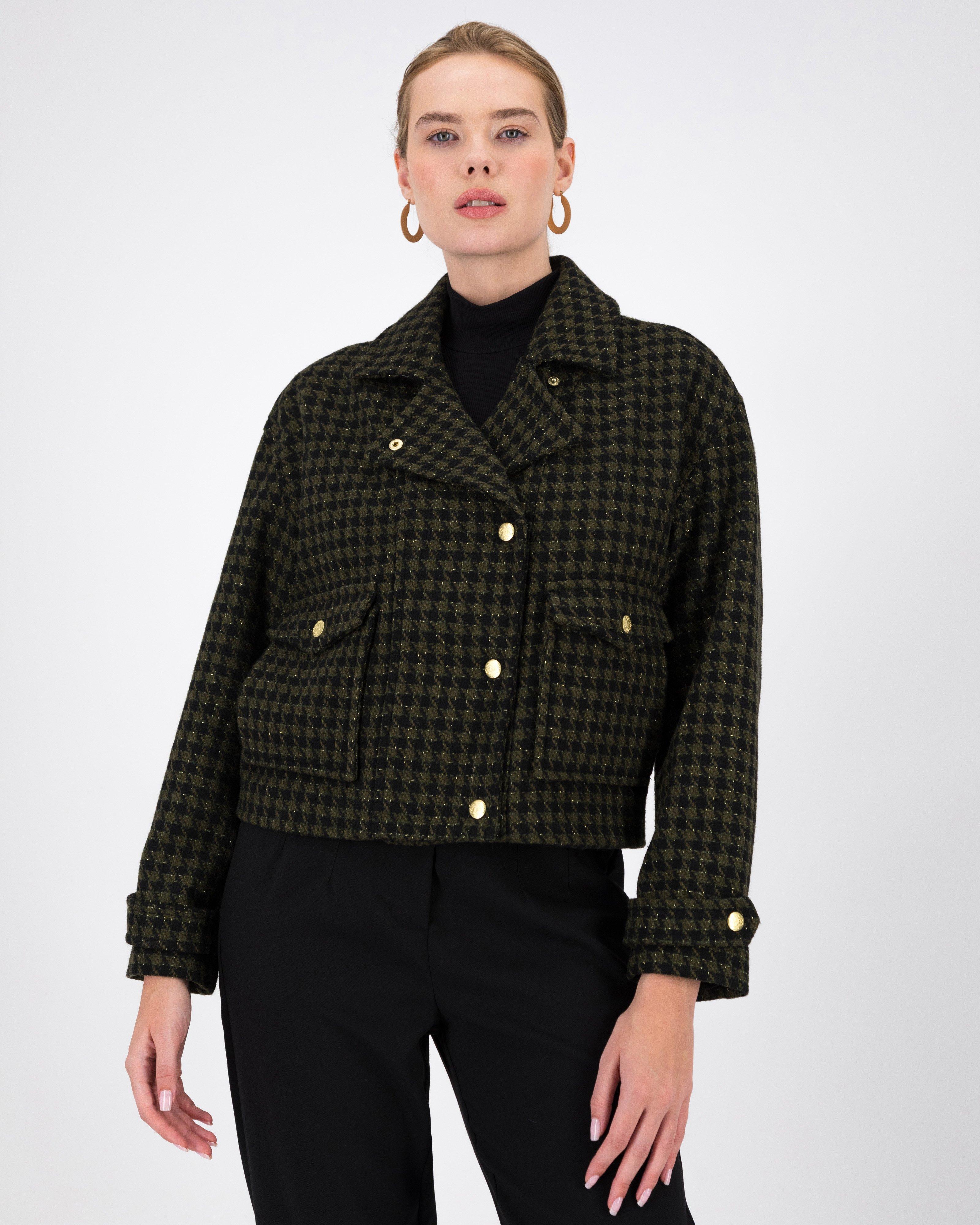 Lia Houndstooth Textured Jacket -  Fatigue