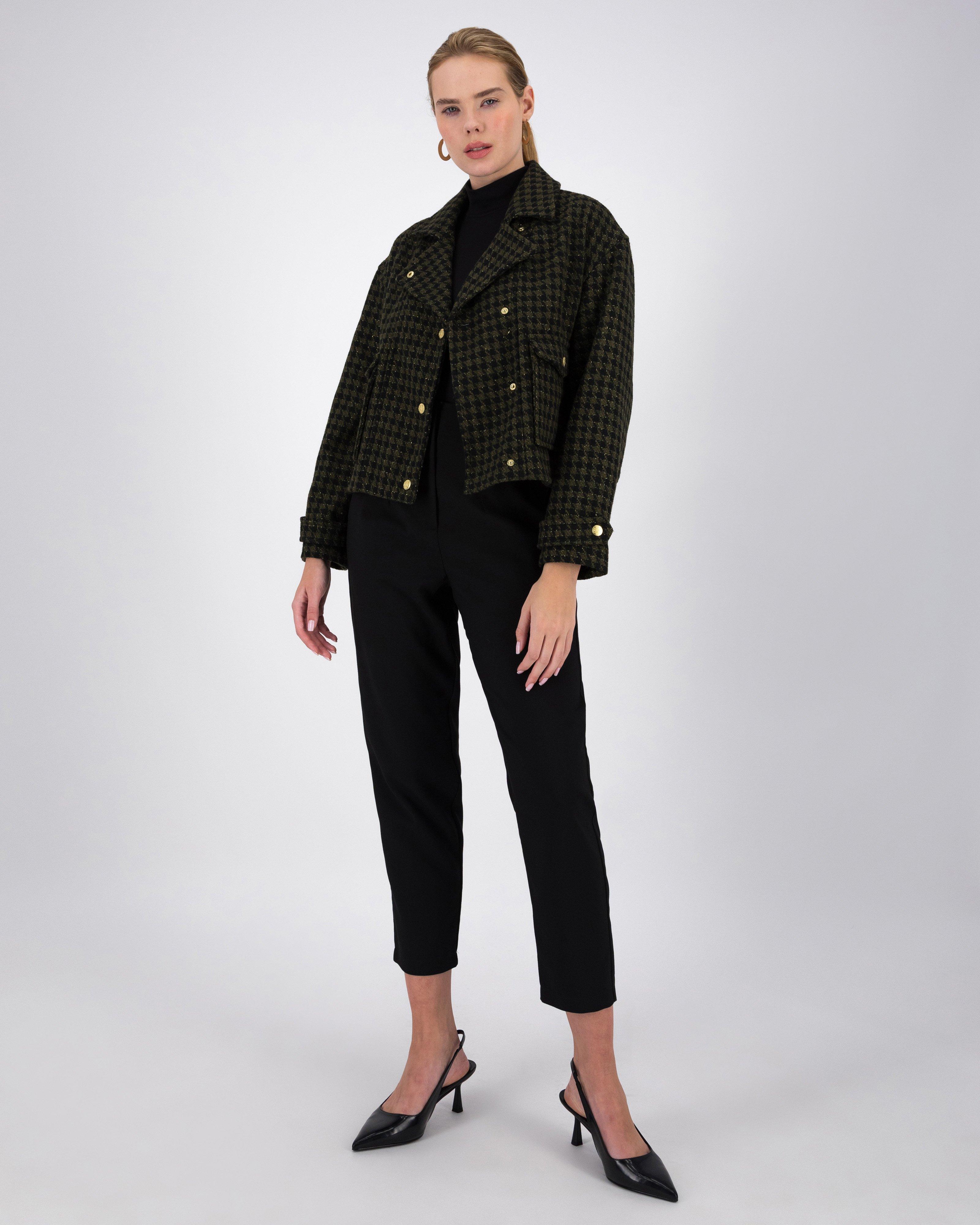 Lia Houndstooth Textured Jacket -  Fatigue