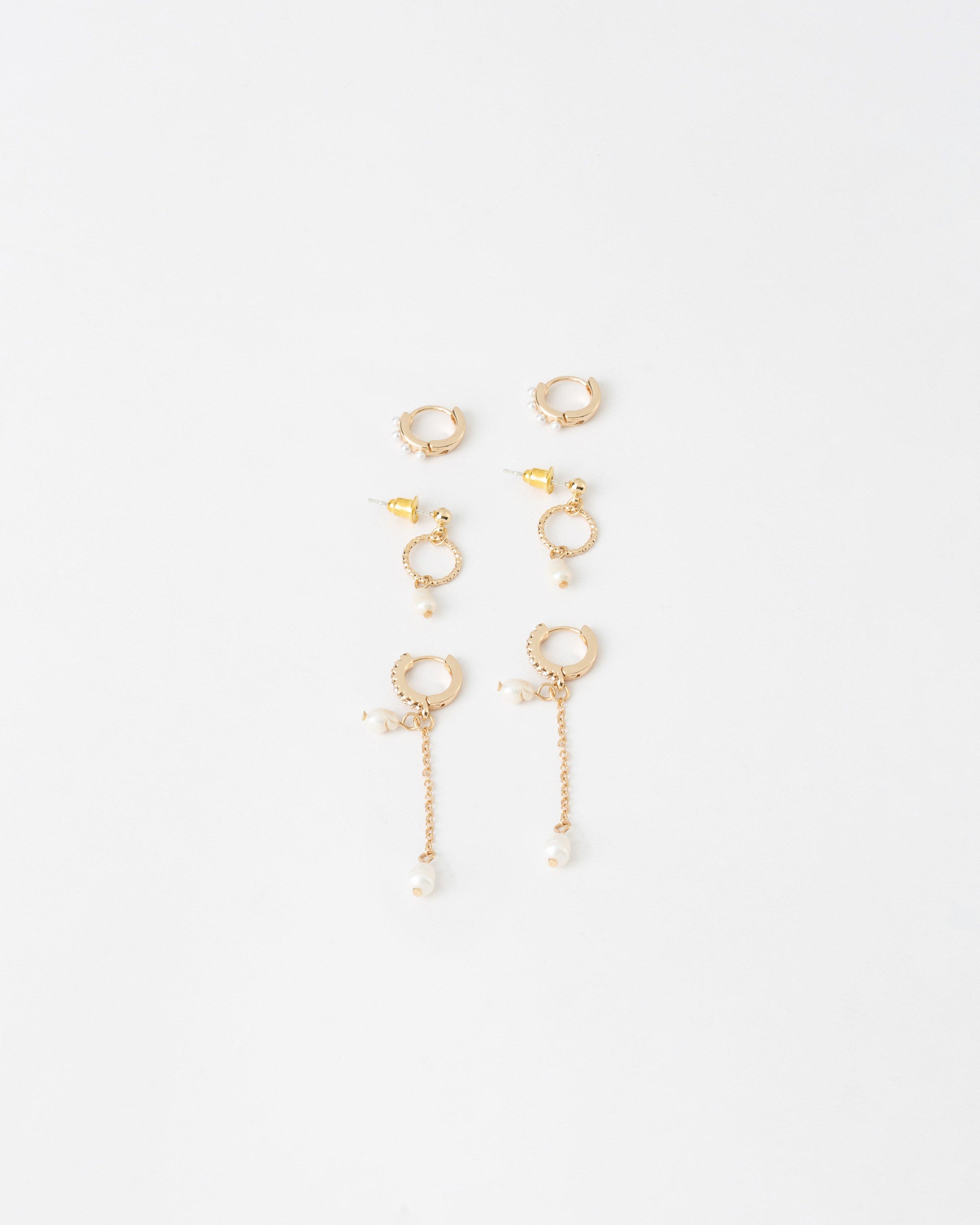 Freshwater Pearl Huggie Earring Pack -  Gold