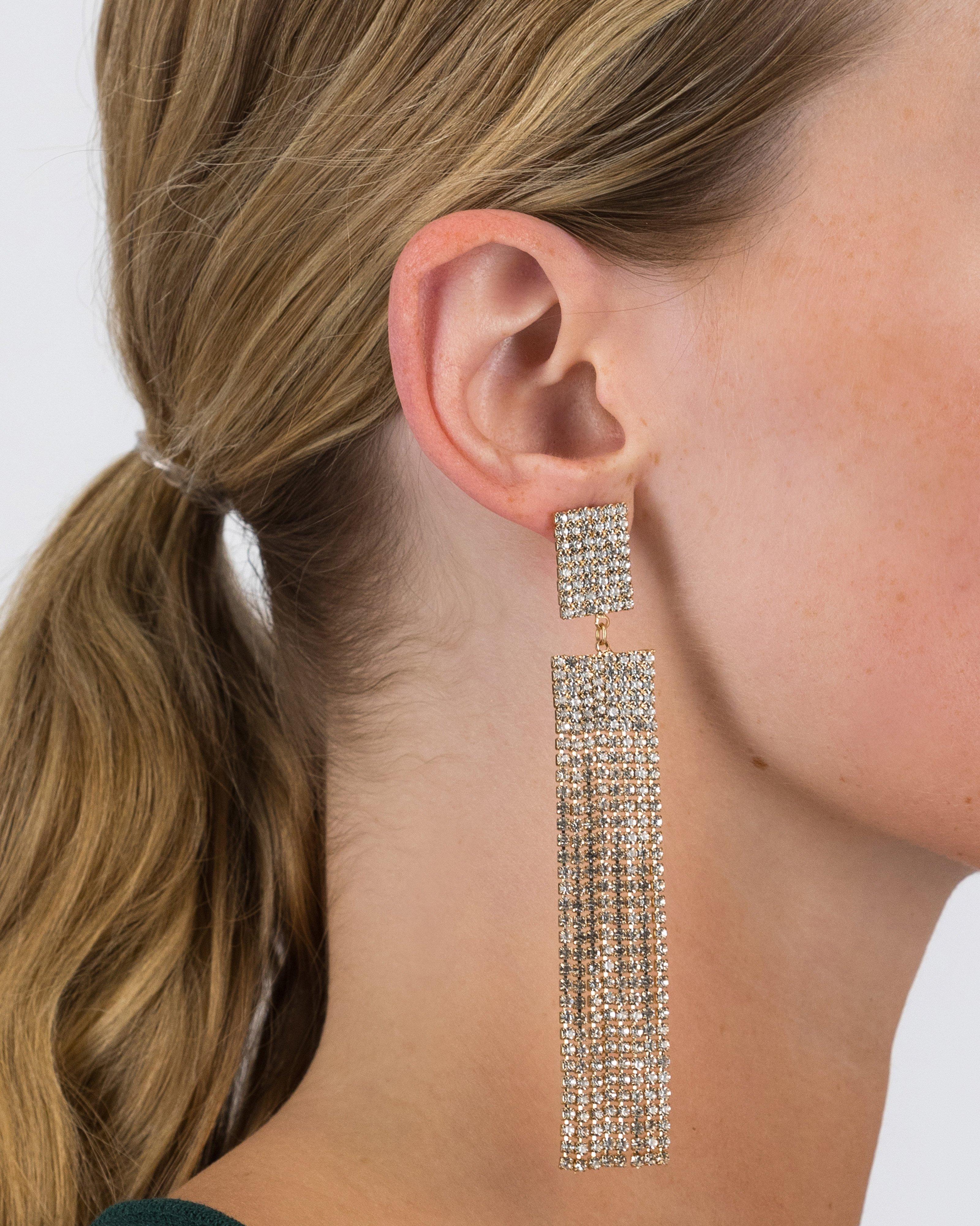 Square Waterfall and Diamante Drop Earrings -  Camo