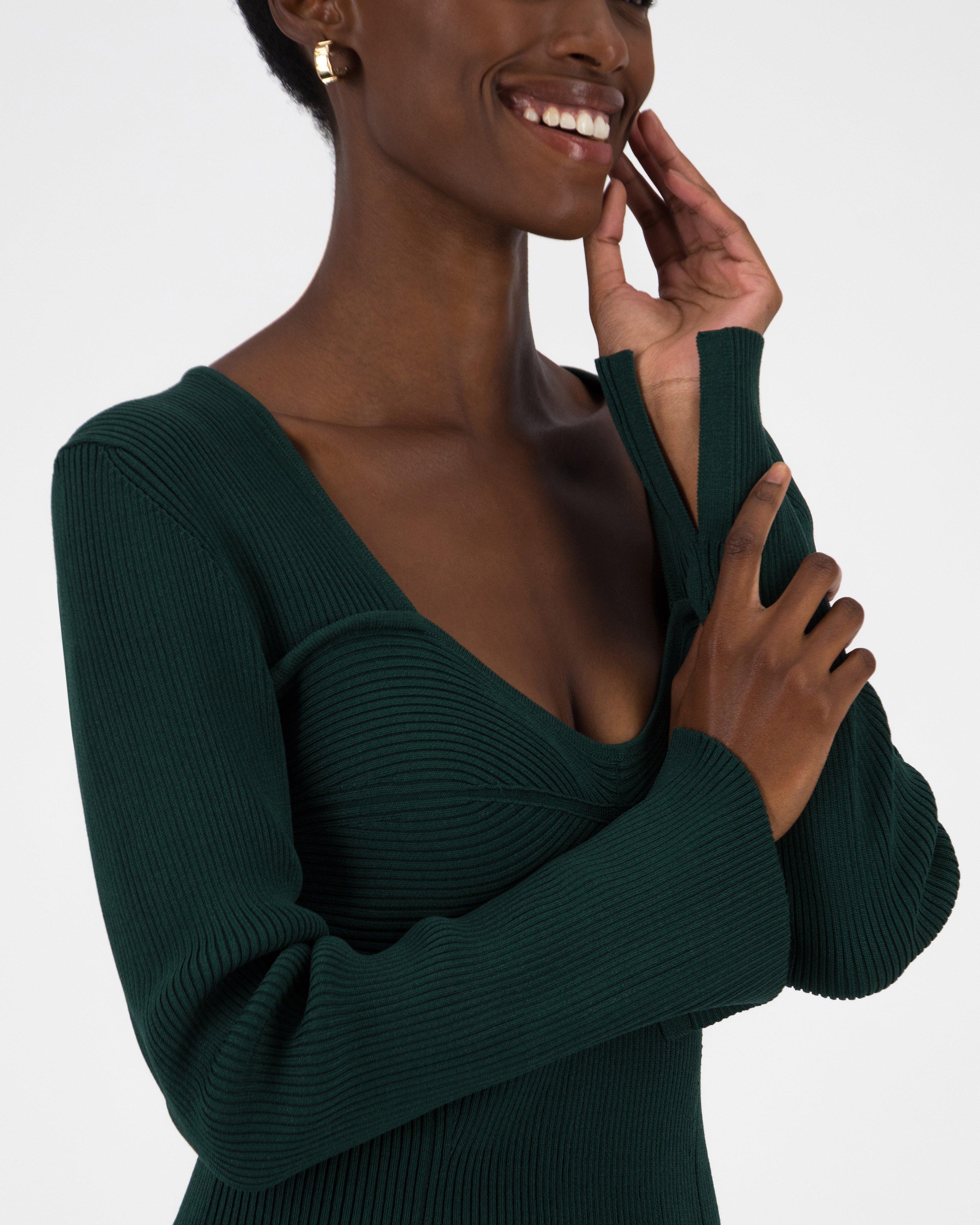 Brynleigh Ribbed Knitwear Dress -  Green