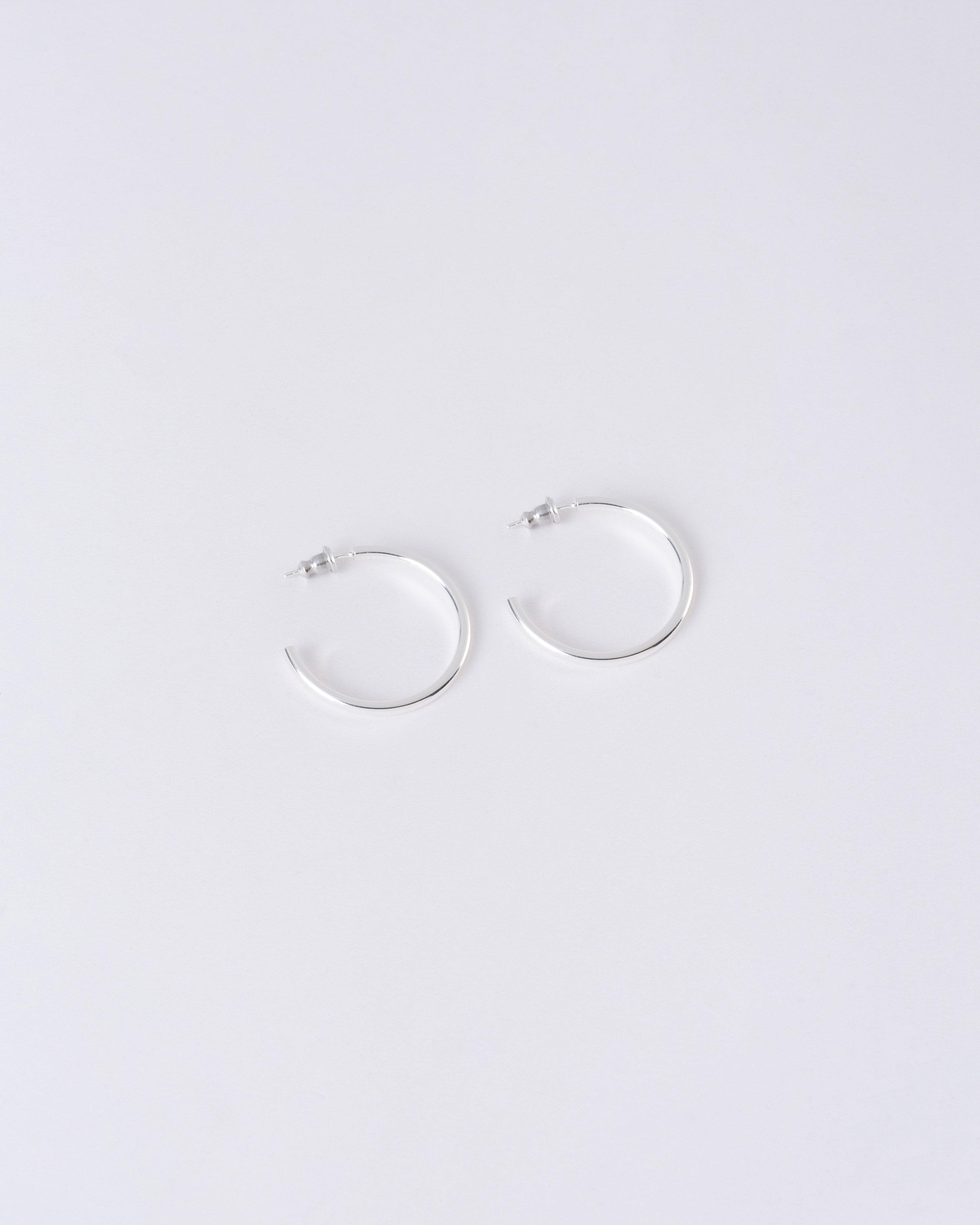 Sterling Silver Large Basic Hoop Earrings -  Silver