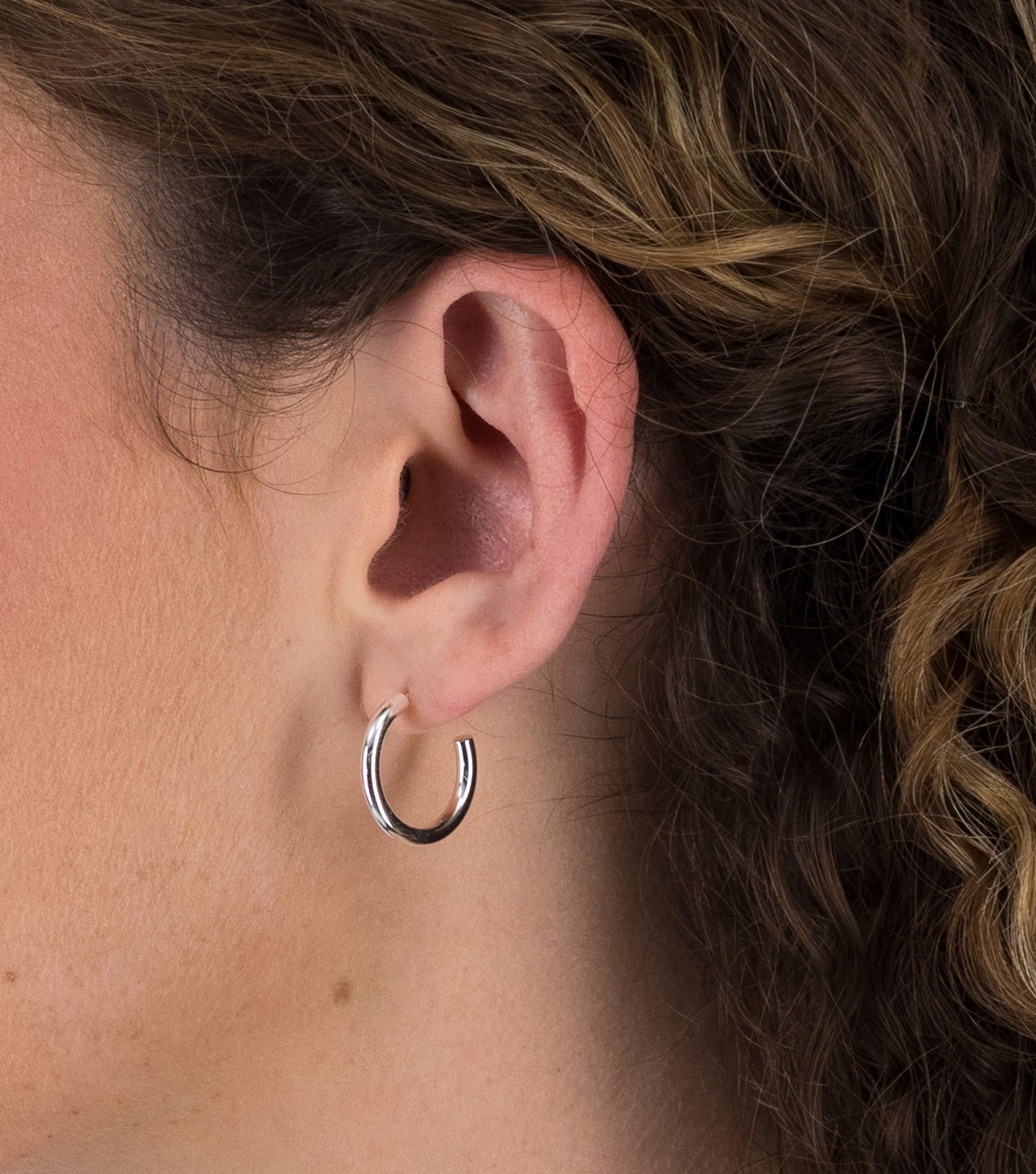 Sterling Silver Large Basic Hoop Earrings -  Silver