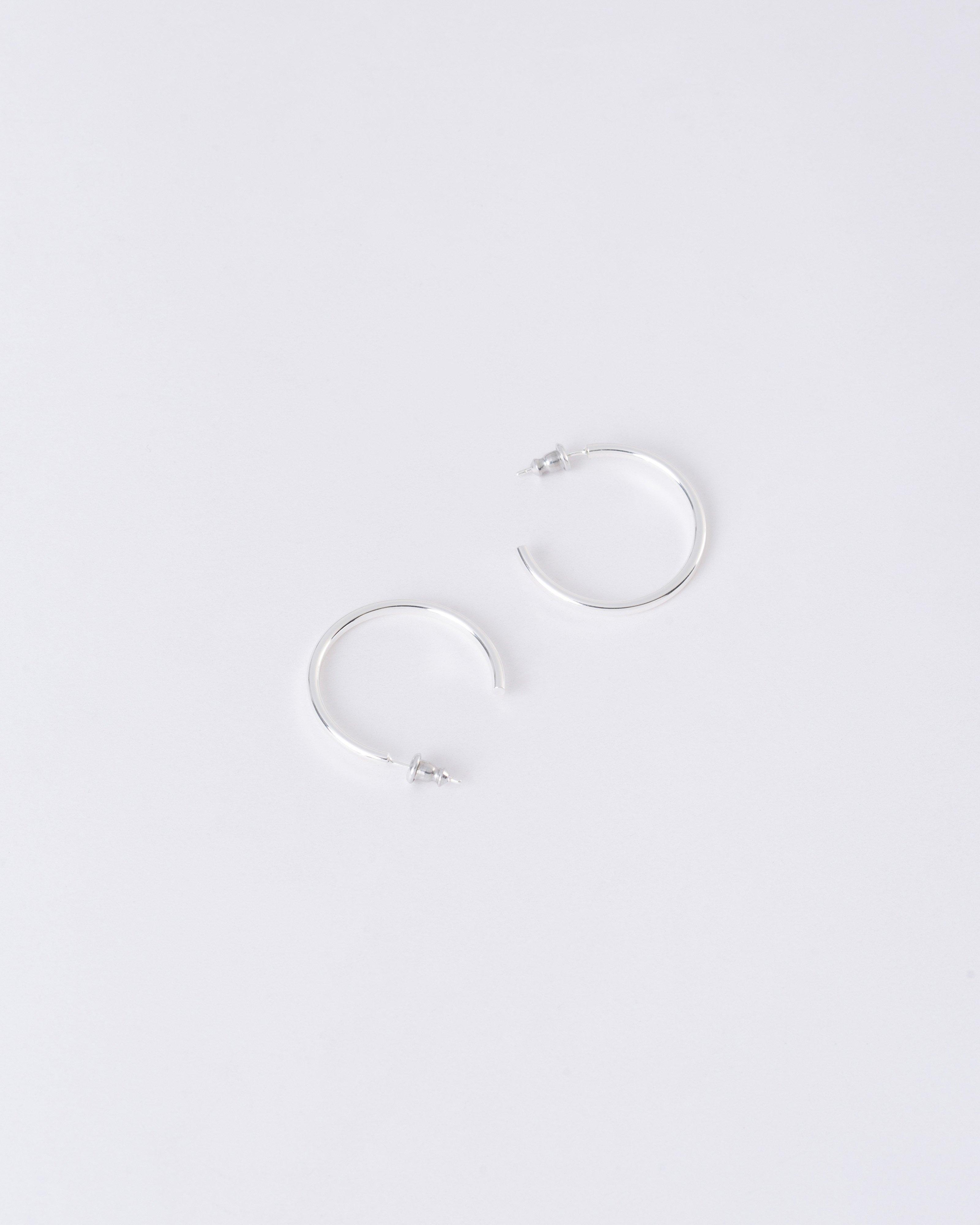 Sterling Silver Large Basic Hoop Earrings -  Silver