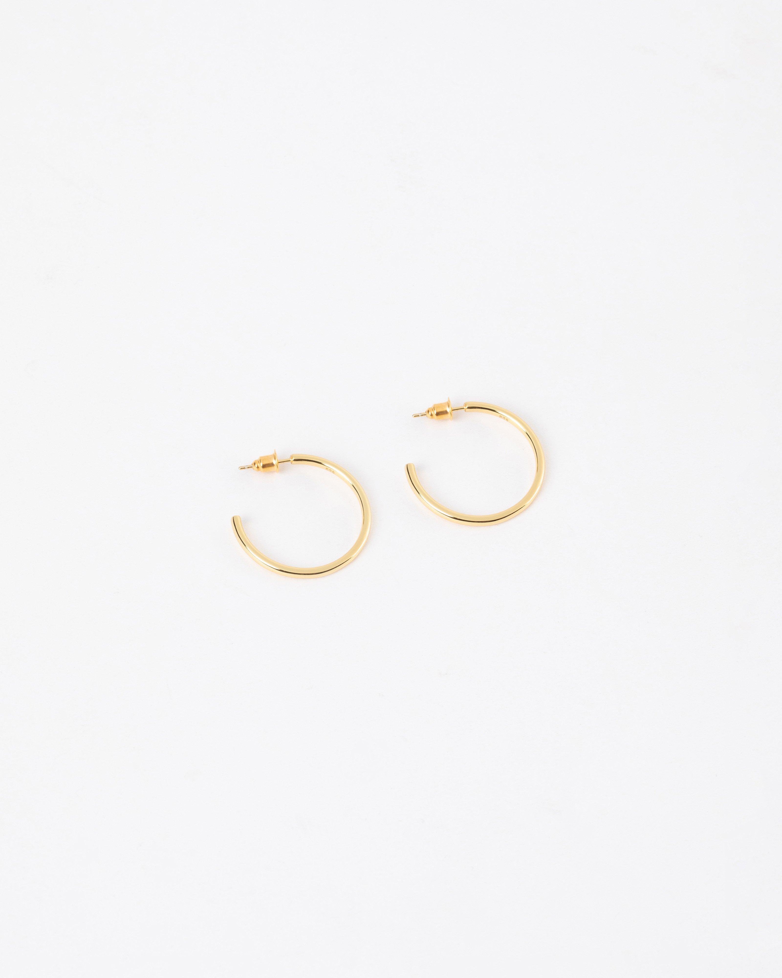 Sterling Silver Large Basic Hoop Earrings -  Gold