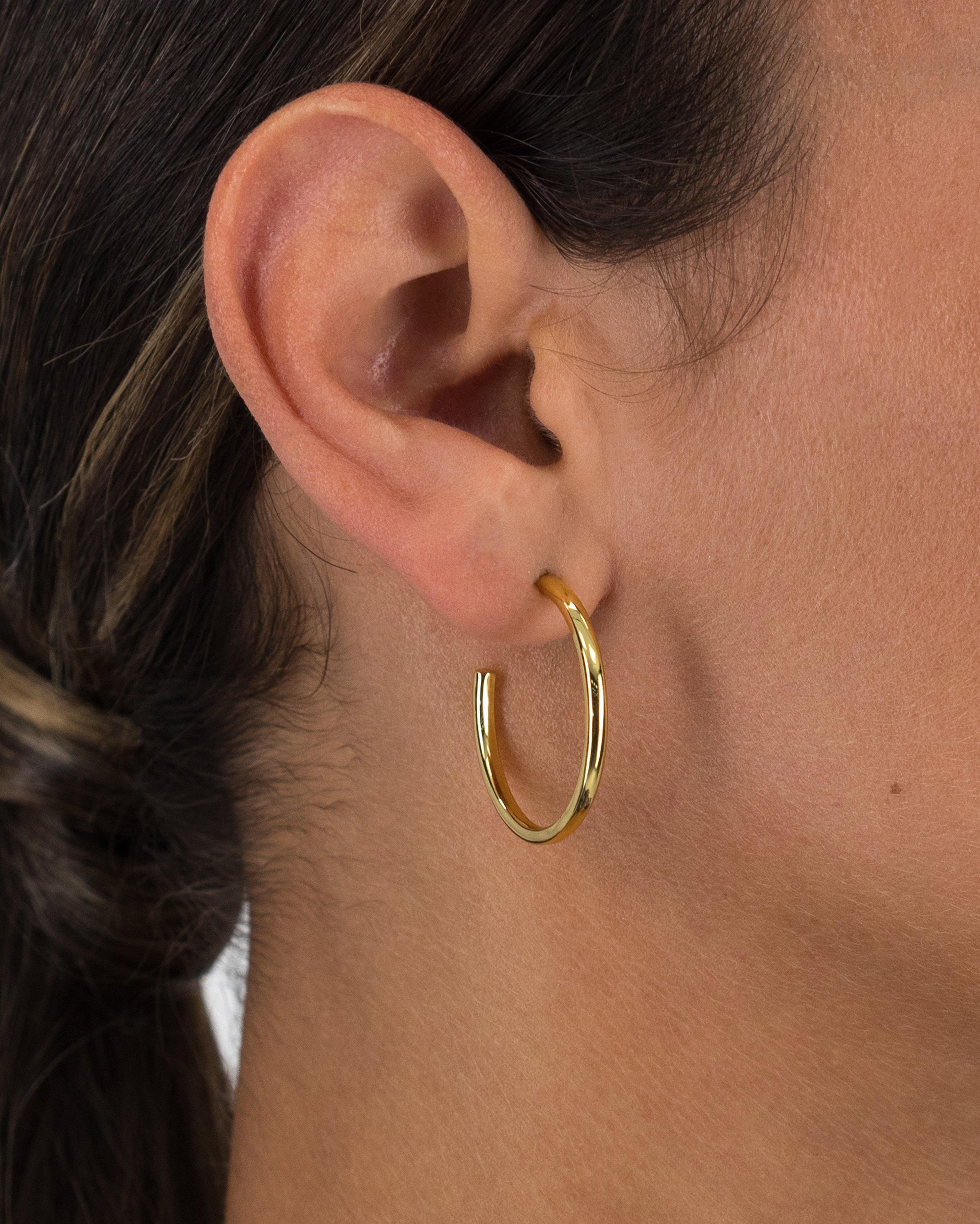 Sterling Silver Large Basic Hoop Earrings -  Gold