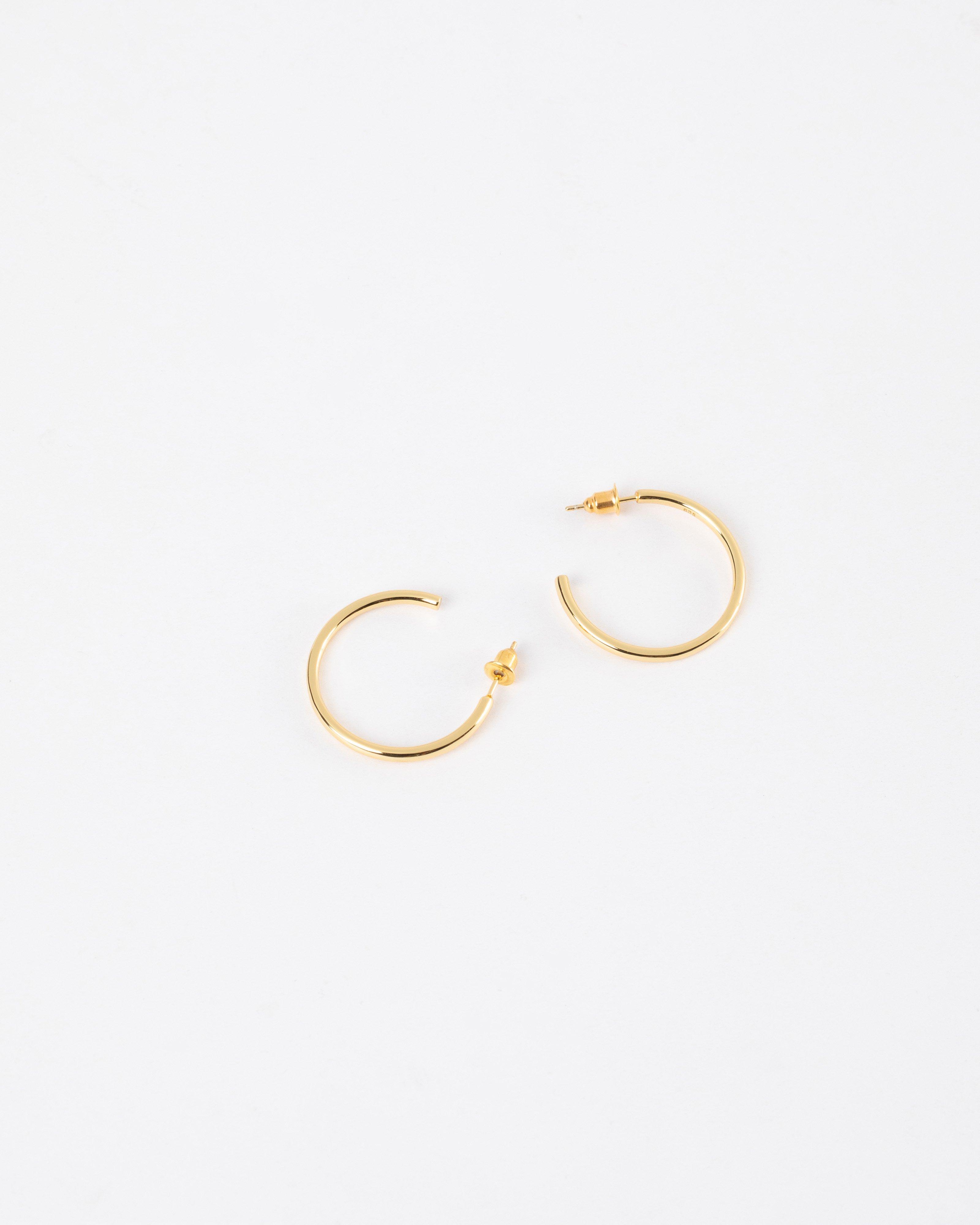 Sterling Silver Large Basic Hoop Earrings -  Gold