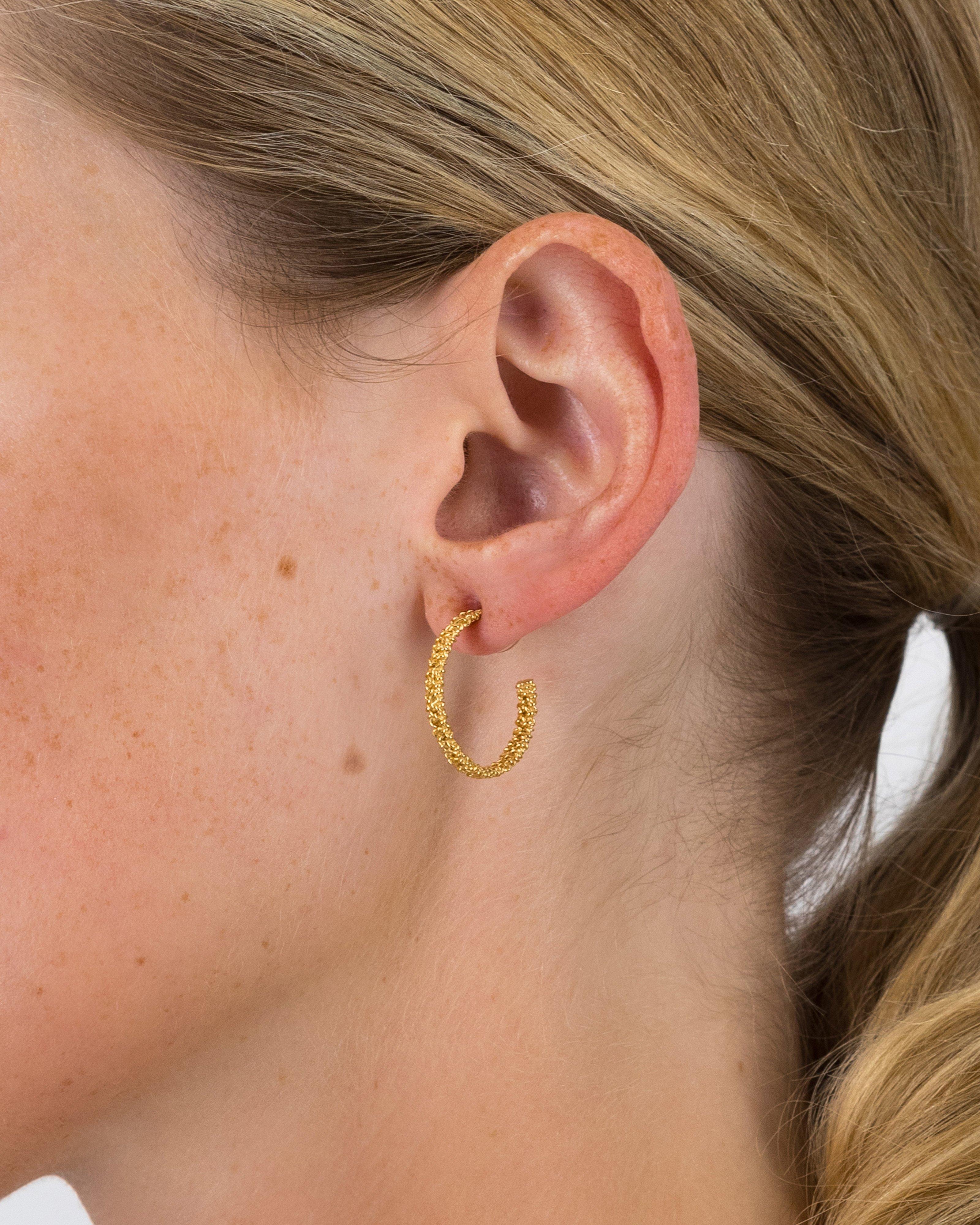 Sterling Silver Encrusted Hoop Earrings -  Gold