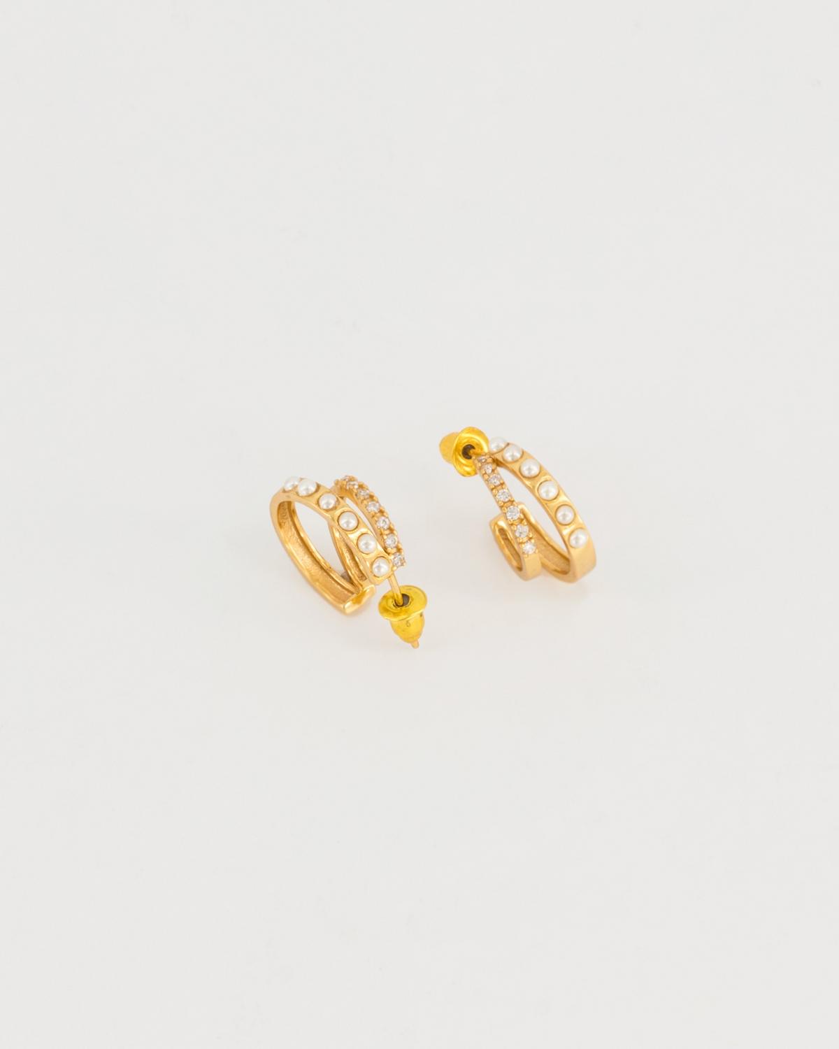 Sterling Silver Double Stone & Freshwater Pearl Earrings -  Gold