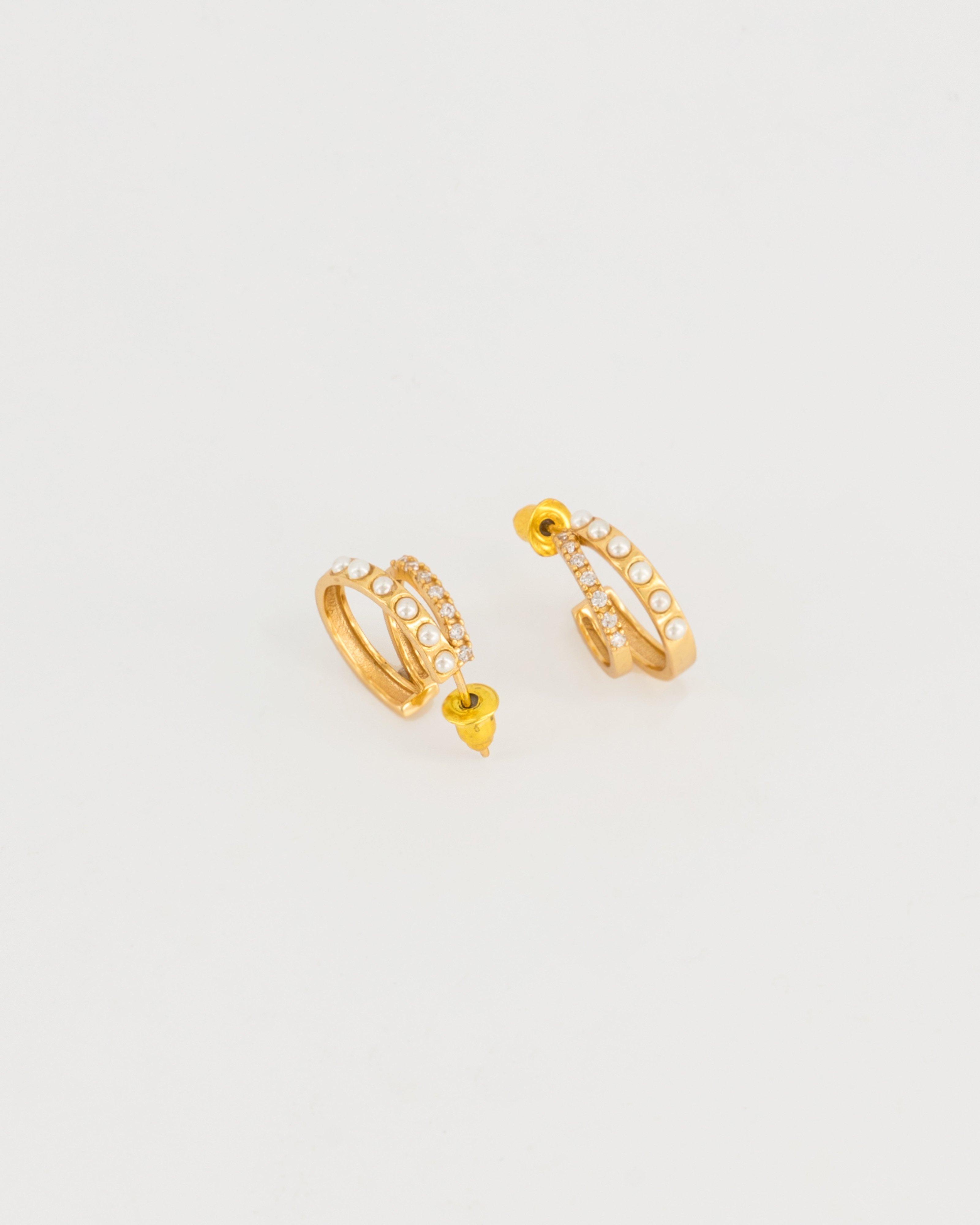 Sterling Silver Double Stone & Freshwater Pearl Earrings -  Gold