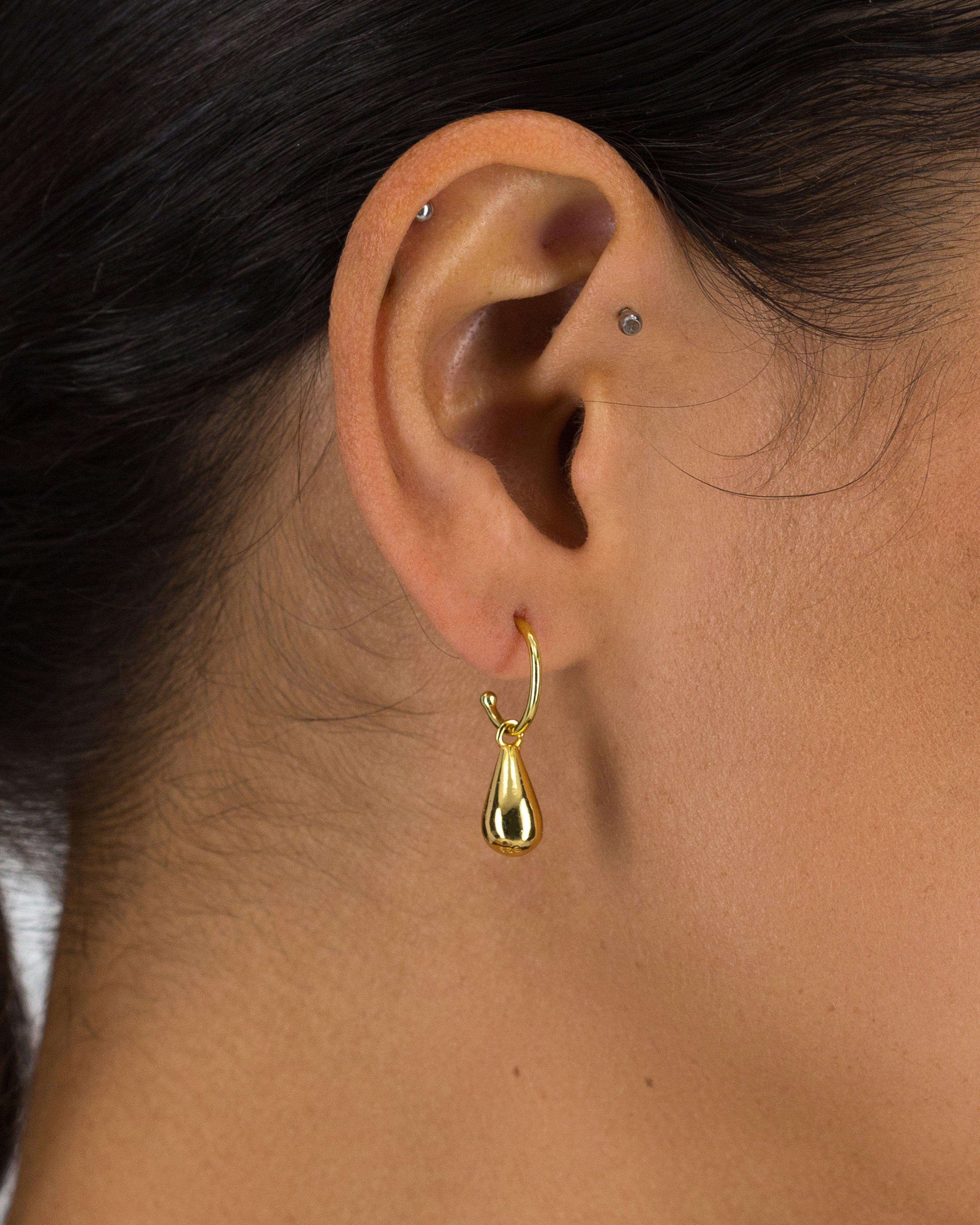 Sterling Silver Molten Ball Drop Hoop Earrings -  Gold