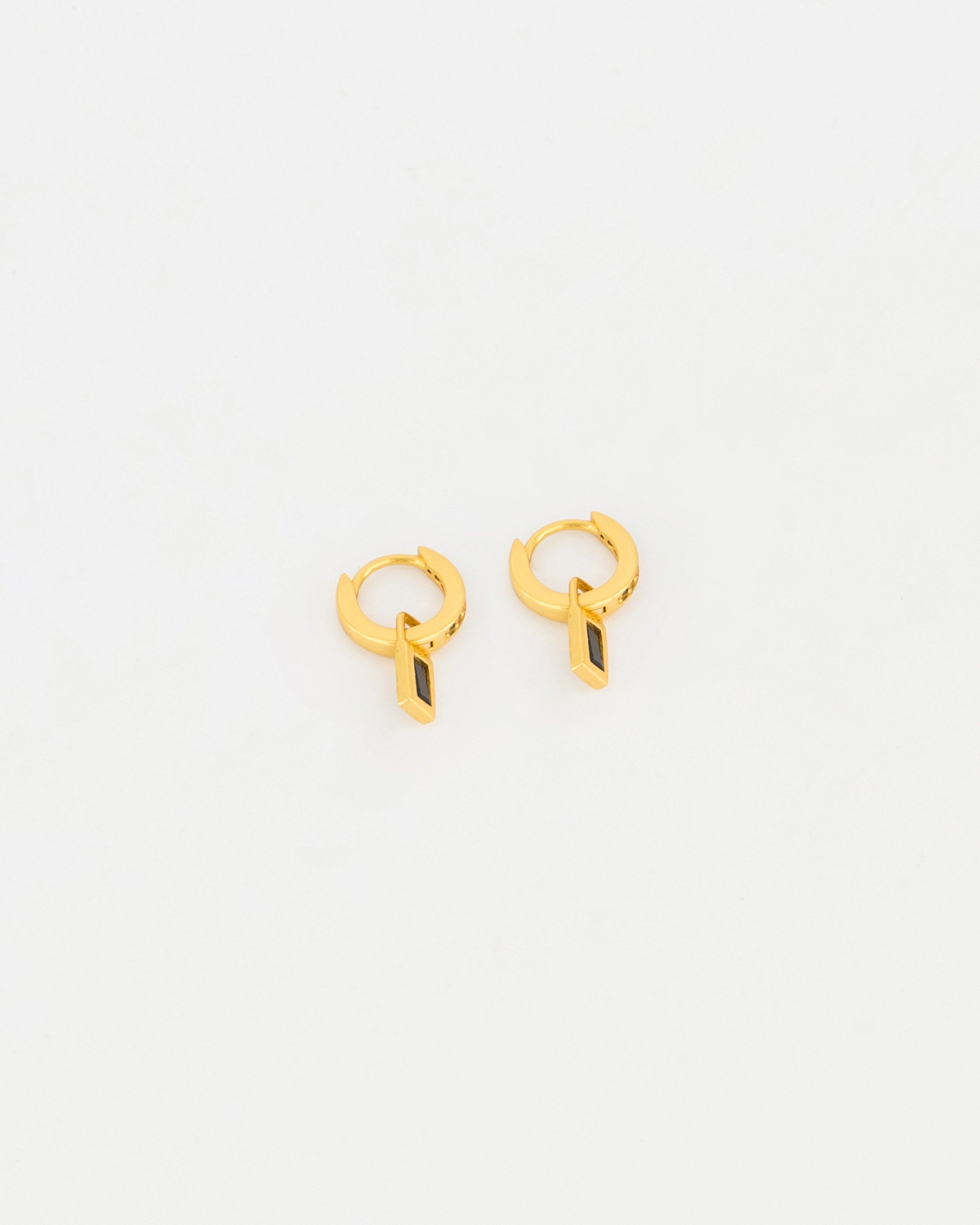 Sterling Silver Rectangular Stone Drop Earrings -  Black