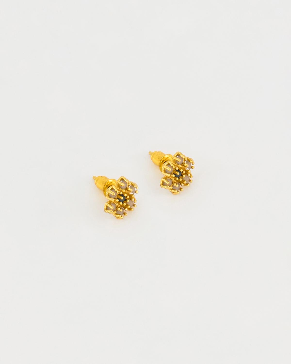 Sterling Silver Stone Flower Stud Earrings -  Gold