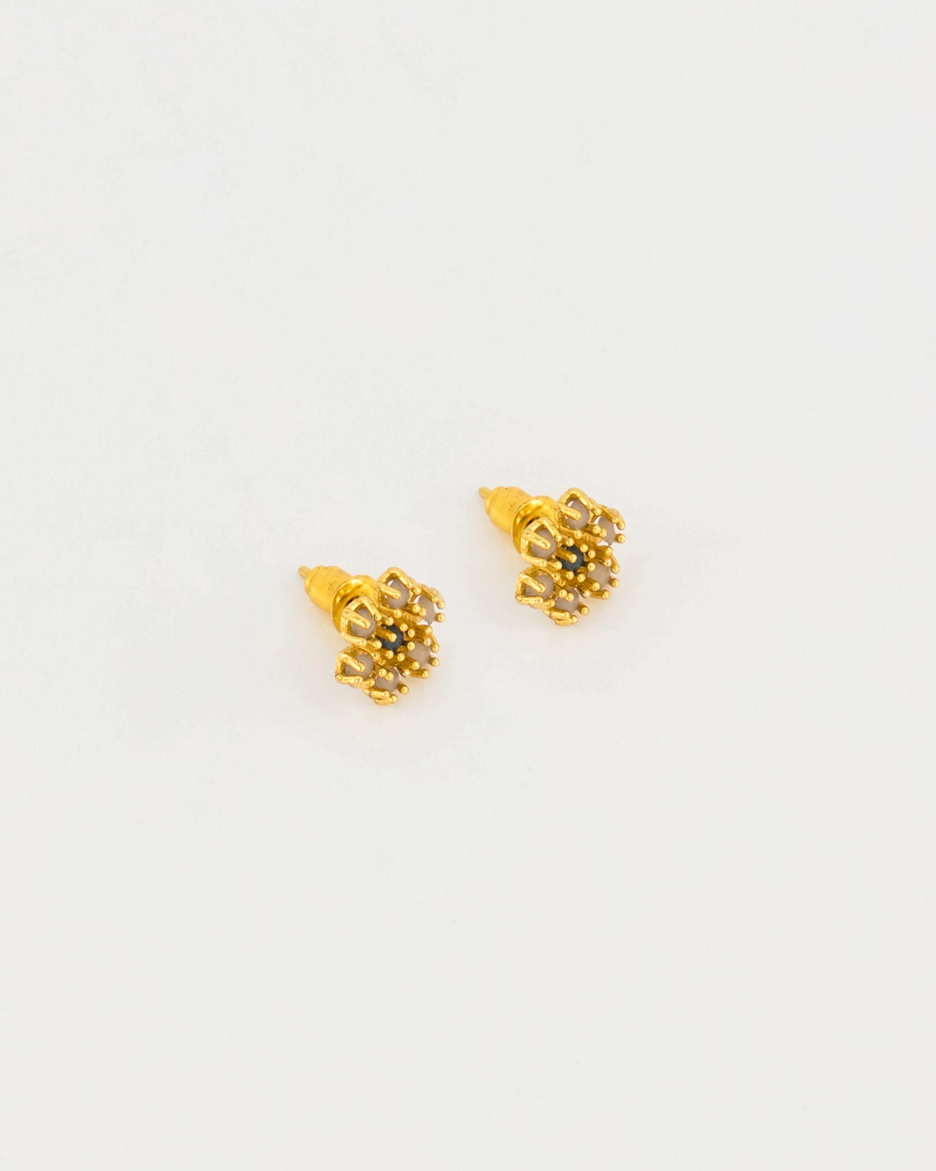 Sterling Silver Stone Flower Stud Earrings -  Gold