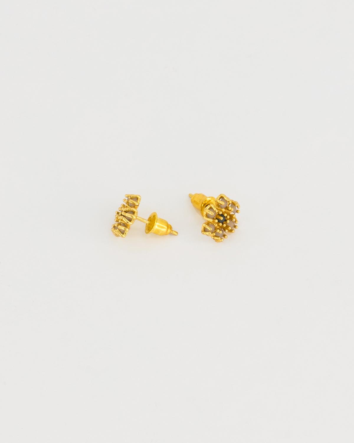 Sterling Silver Stone Flower Stud Earrings -  Gold