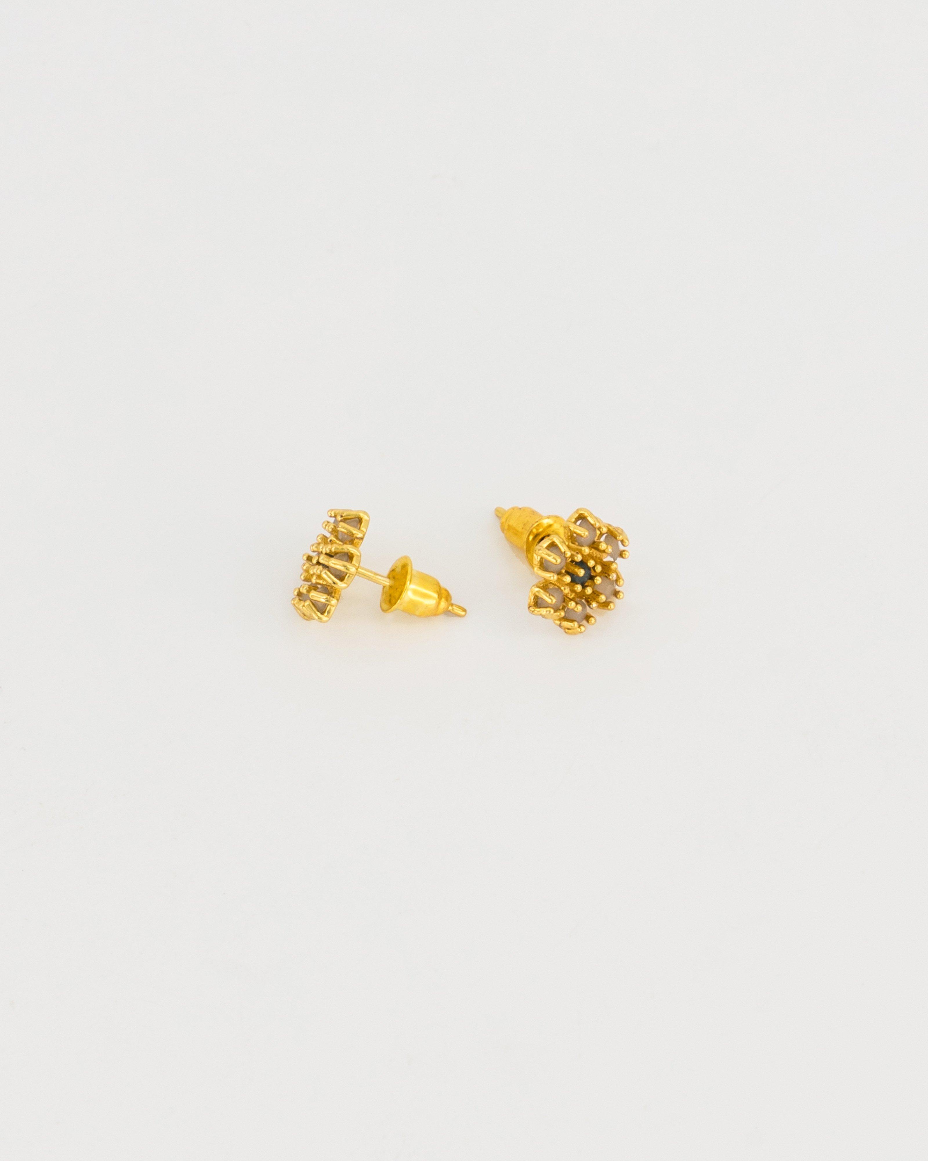 Sterling Silver Stone Flower Stud Earrings -  Gold