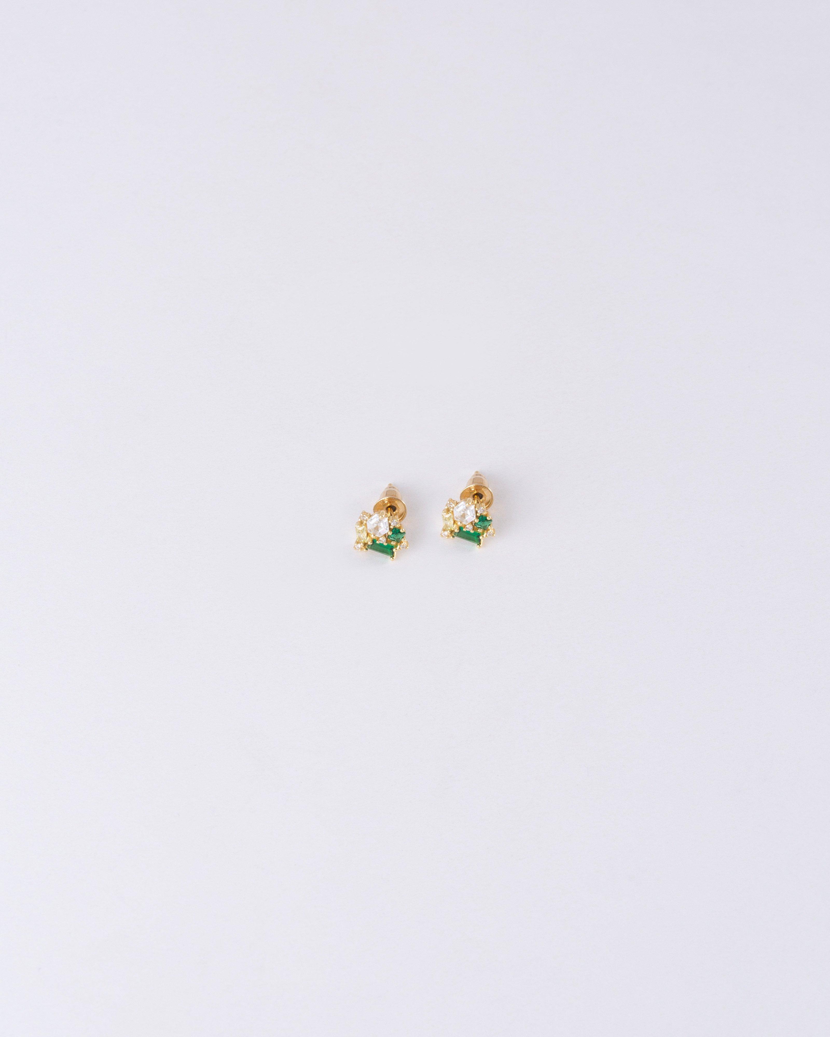 Sterling Silver Cluster Stone Earrings -  Green