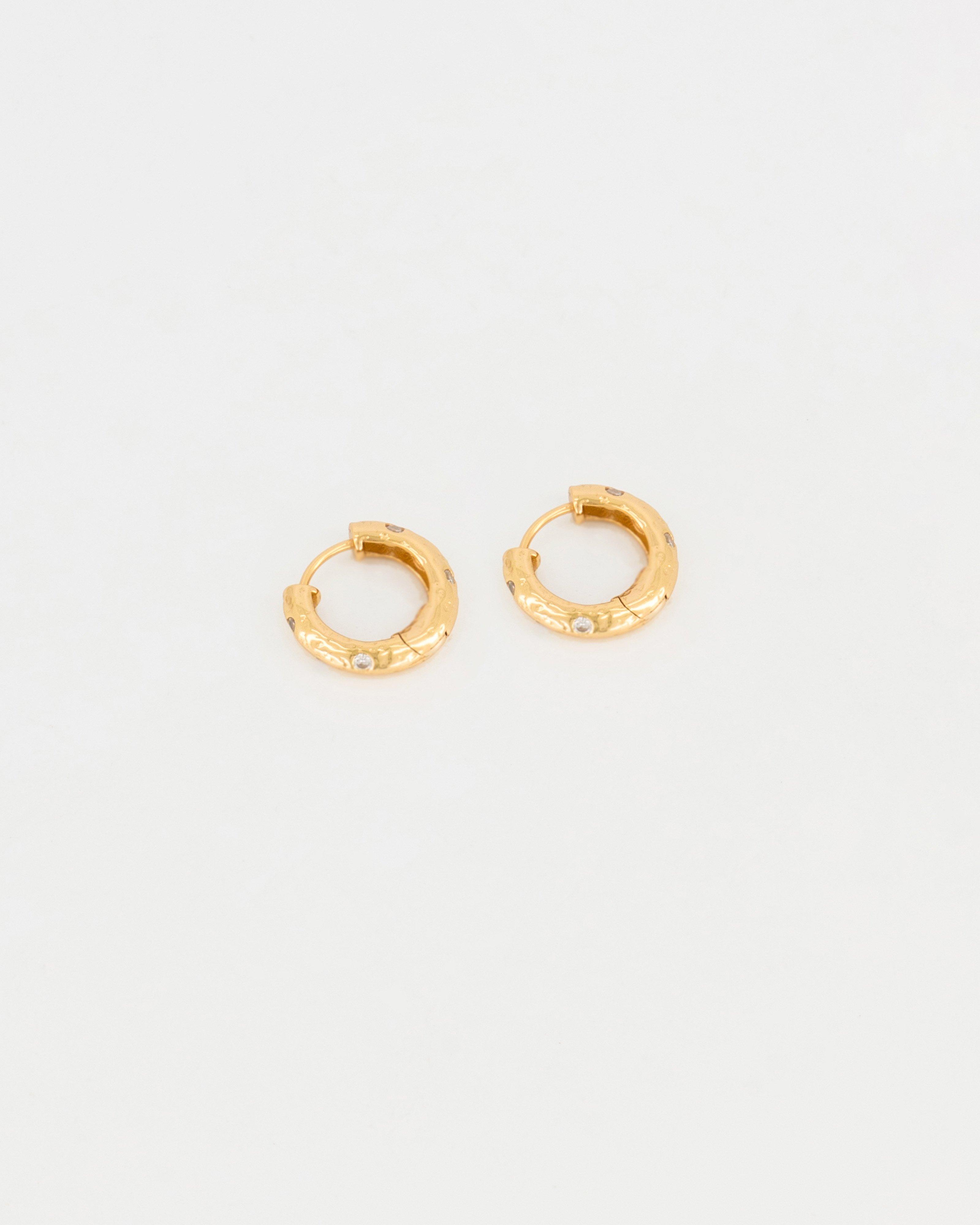Sterling Silver Stone Inlay Huggie Earrings -  Gold