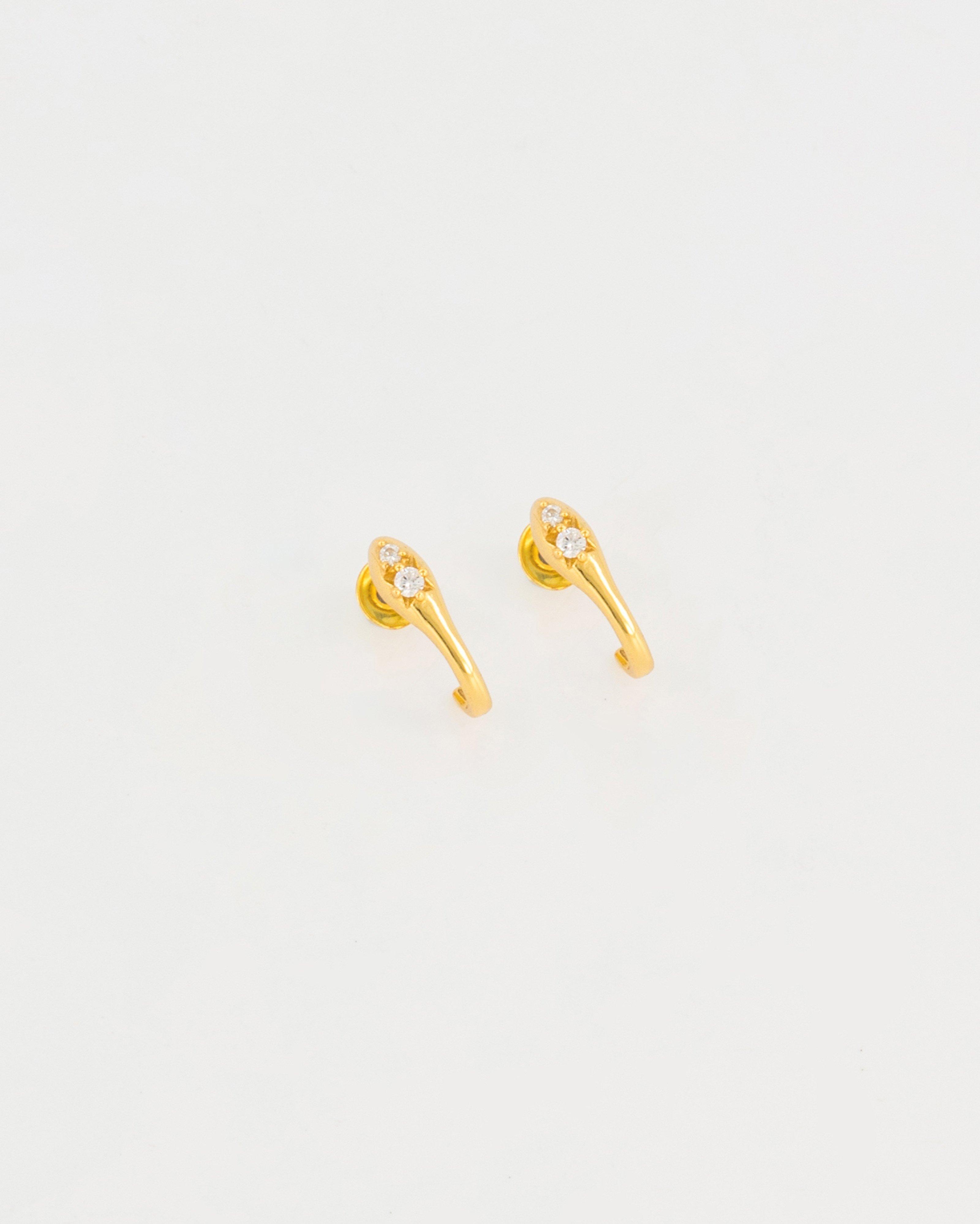 Sterling Silver Stone Snake Hoop Earrings -  Gold