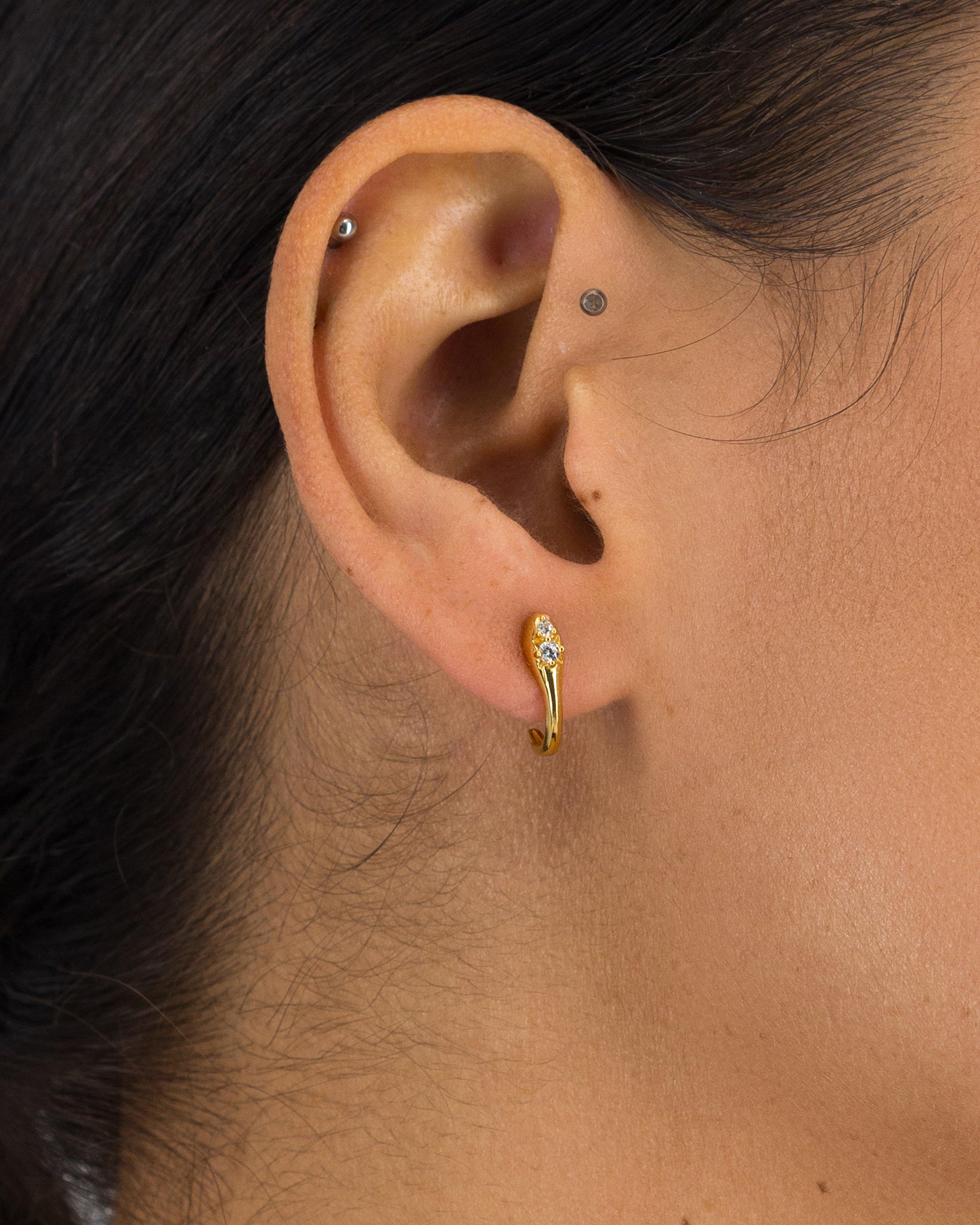 Sterling Silver Stone Snake Hoop Earrings -  Gold