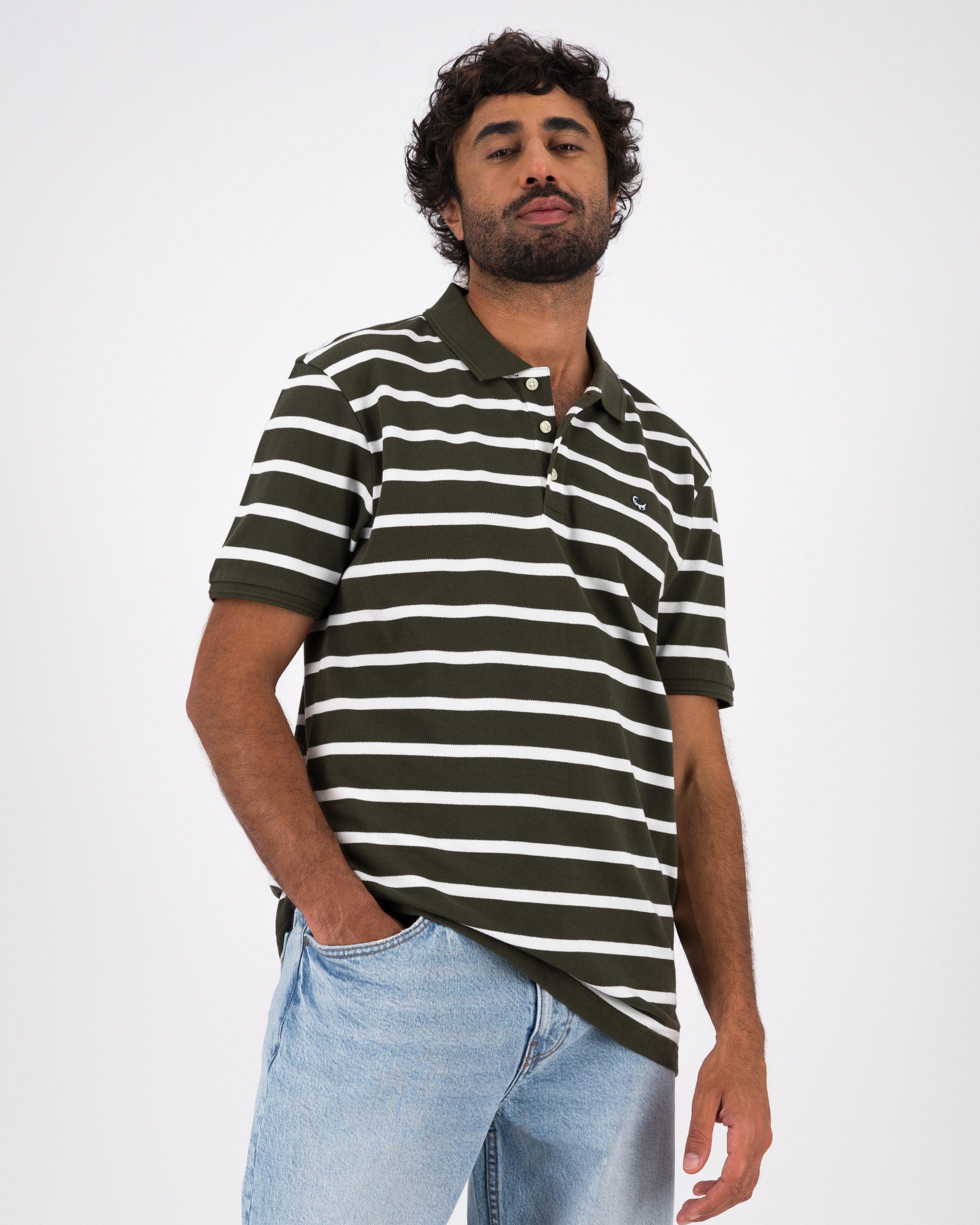 Men’s Freddy Yarn Dye Stripe Polo Shirt  -  Fatigue