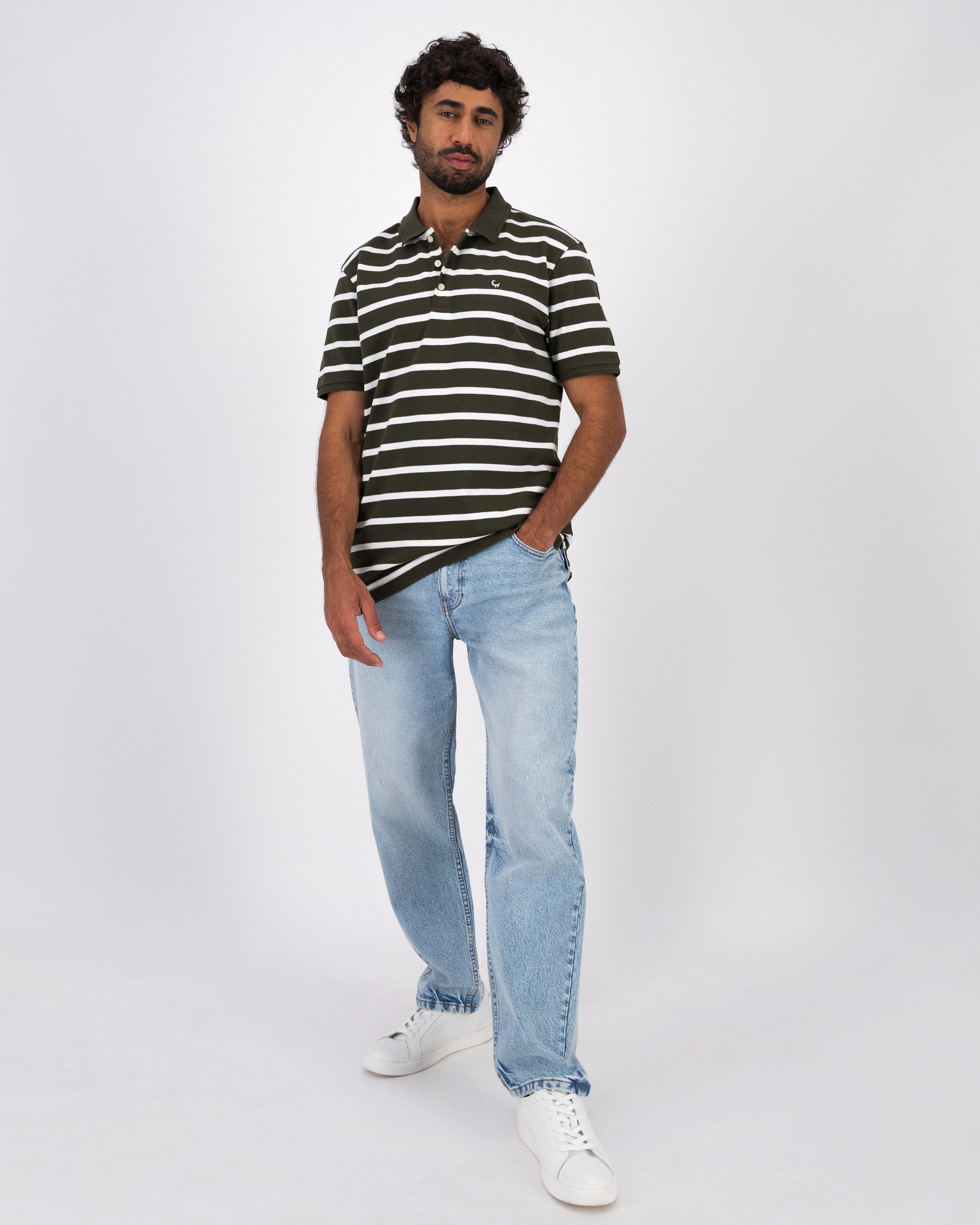 Men’s Freddy Yarn Dye Stripe Polo Shirt  -  Fatigue