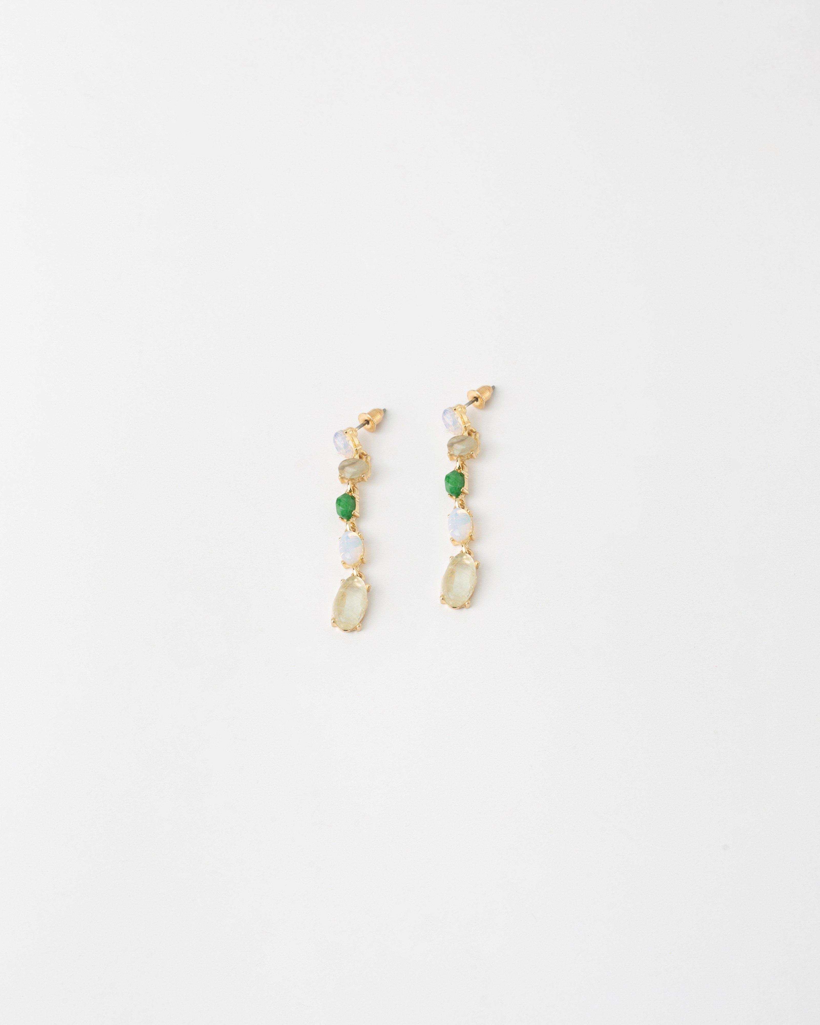 Multi Shape Stone Drop Earrings -  Green