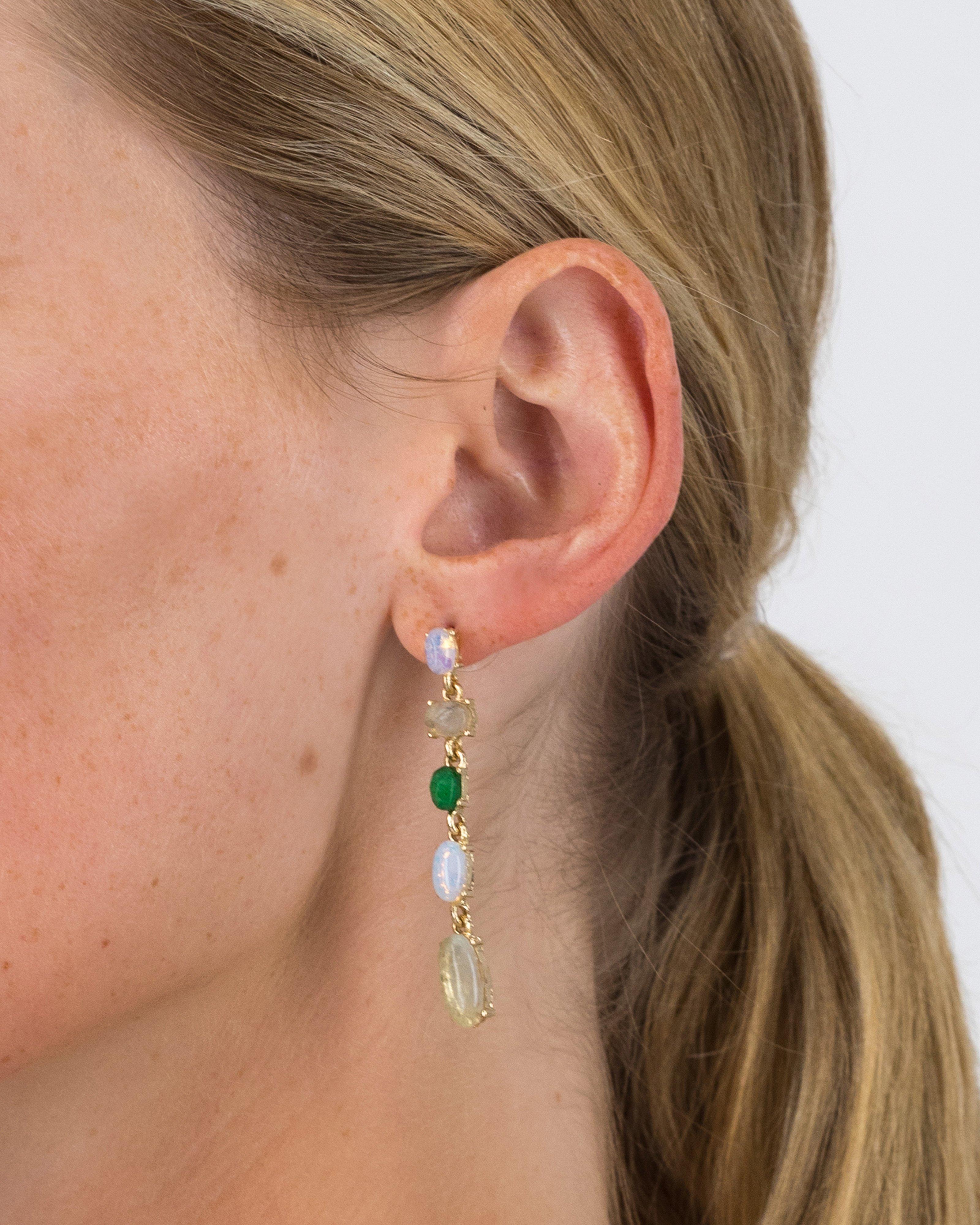 Multi Shape Stone Drop Earrings -  Green