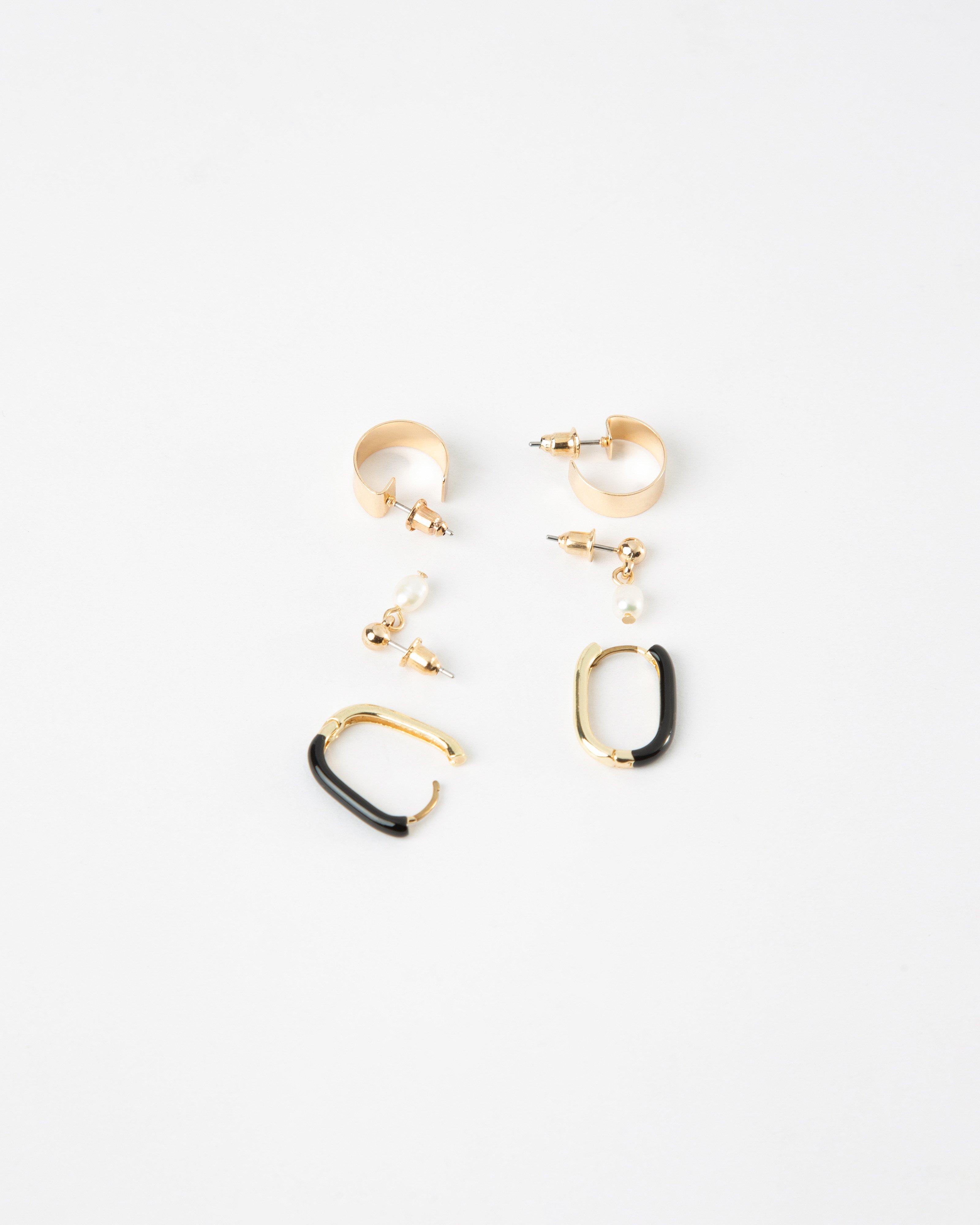 Epoxy Huggie Freshwater Pearl Earring Pack -  Black