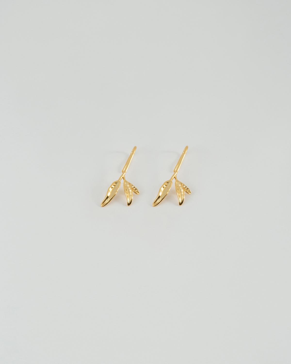 Sterling Silver Leaf Fishhook Drop Earrings -  Gold