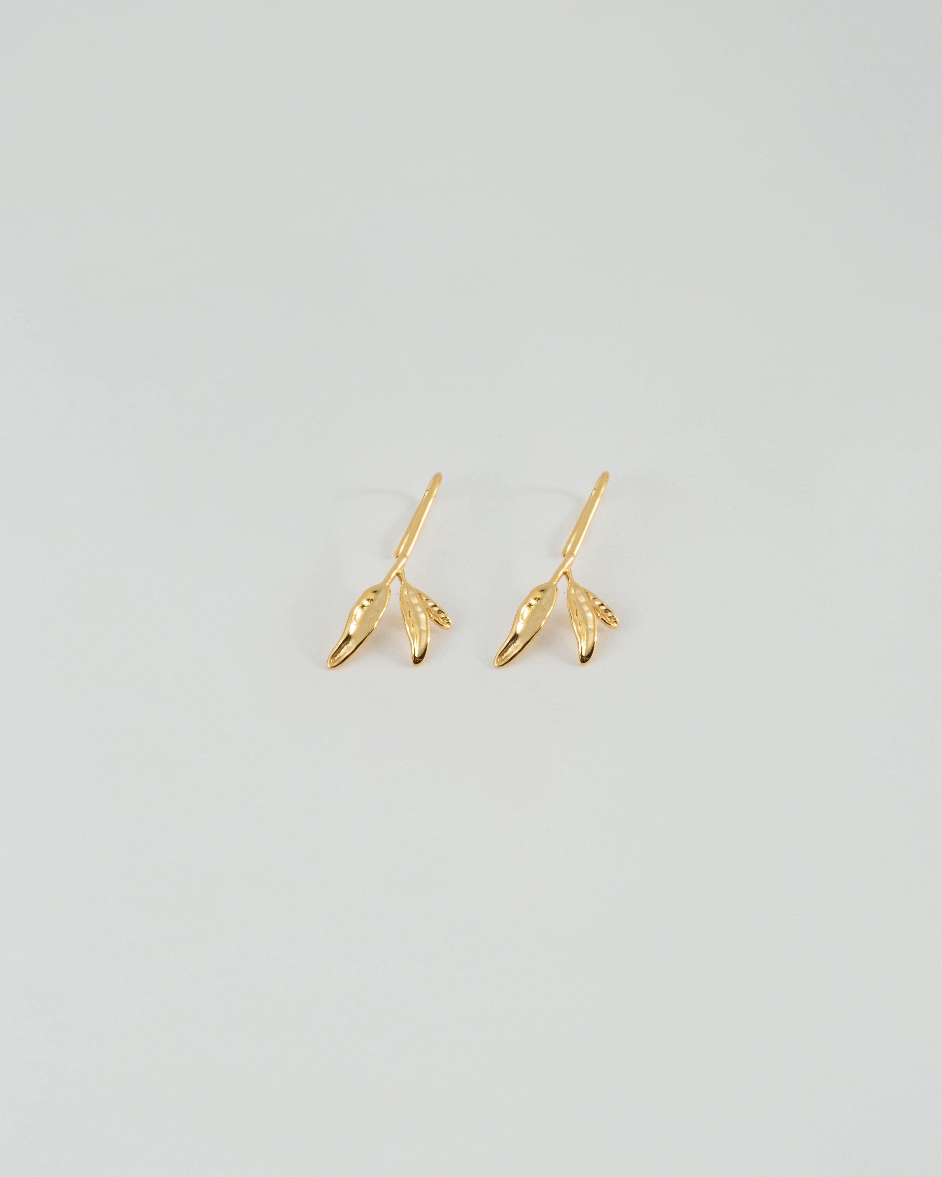 Sterling Silver Leaf Fishhook Drop Earrings -  Gold