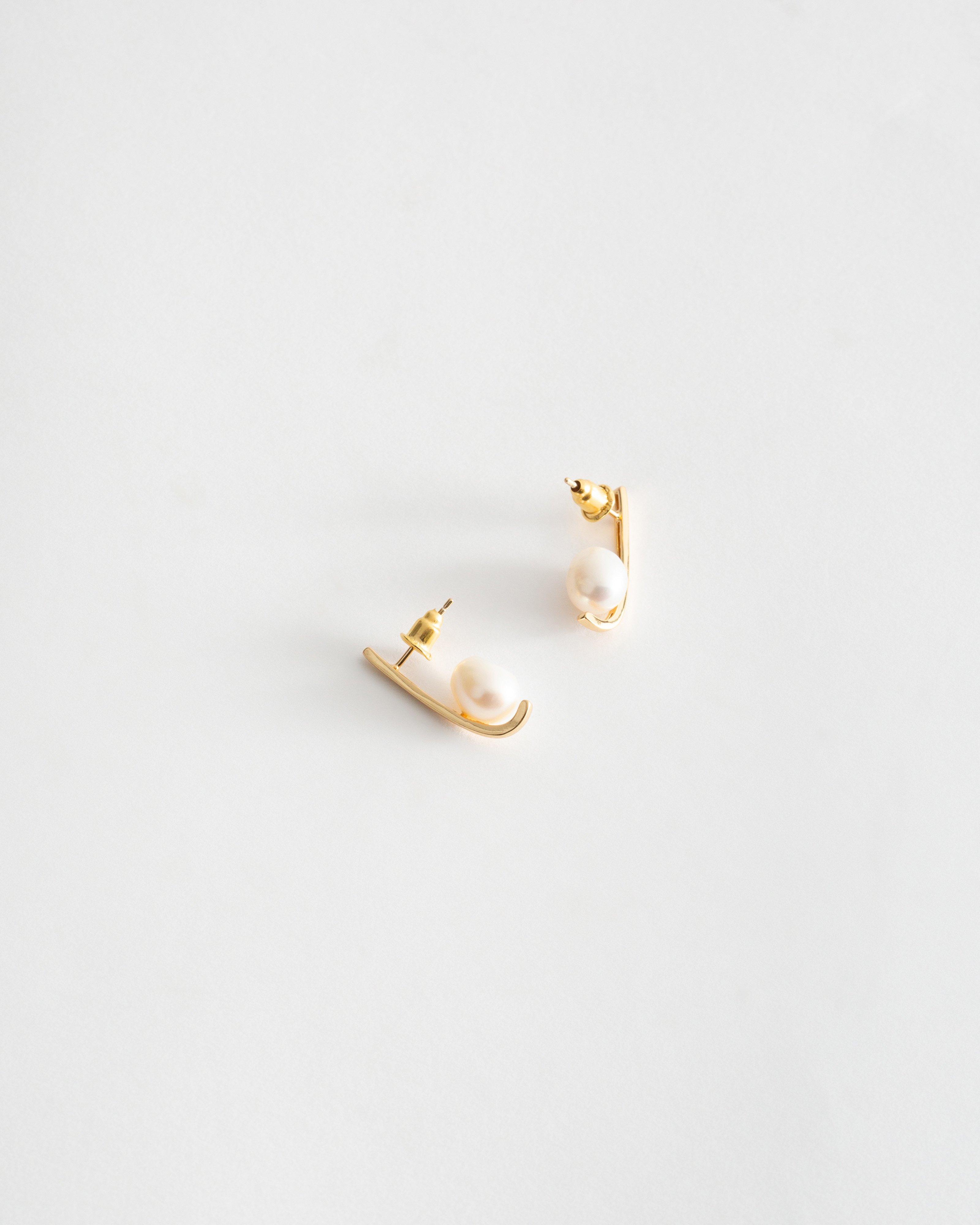 Sterling Silver Freshwater Pearl Hoop Earrings -  Milk