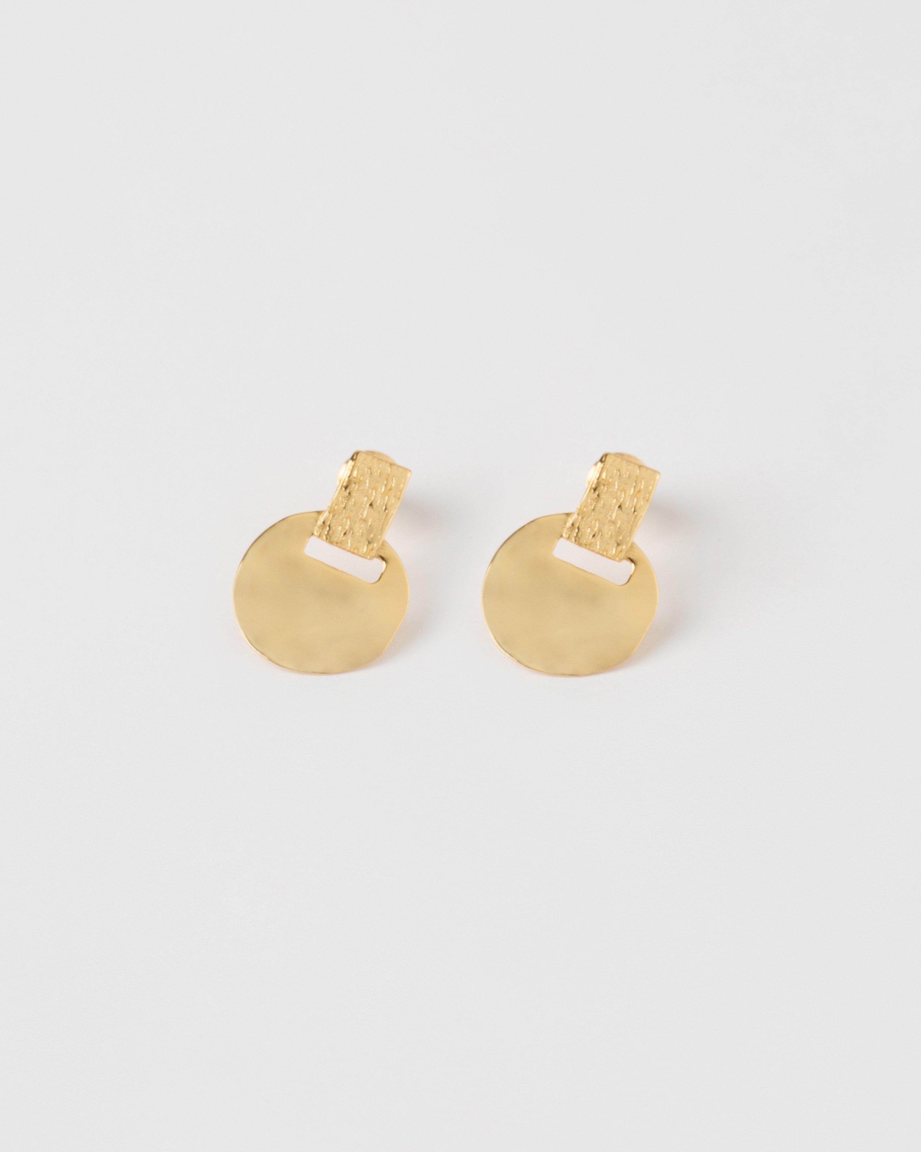 Sterling Silver Organic Textured Circular Drop Earrings -  Gold