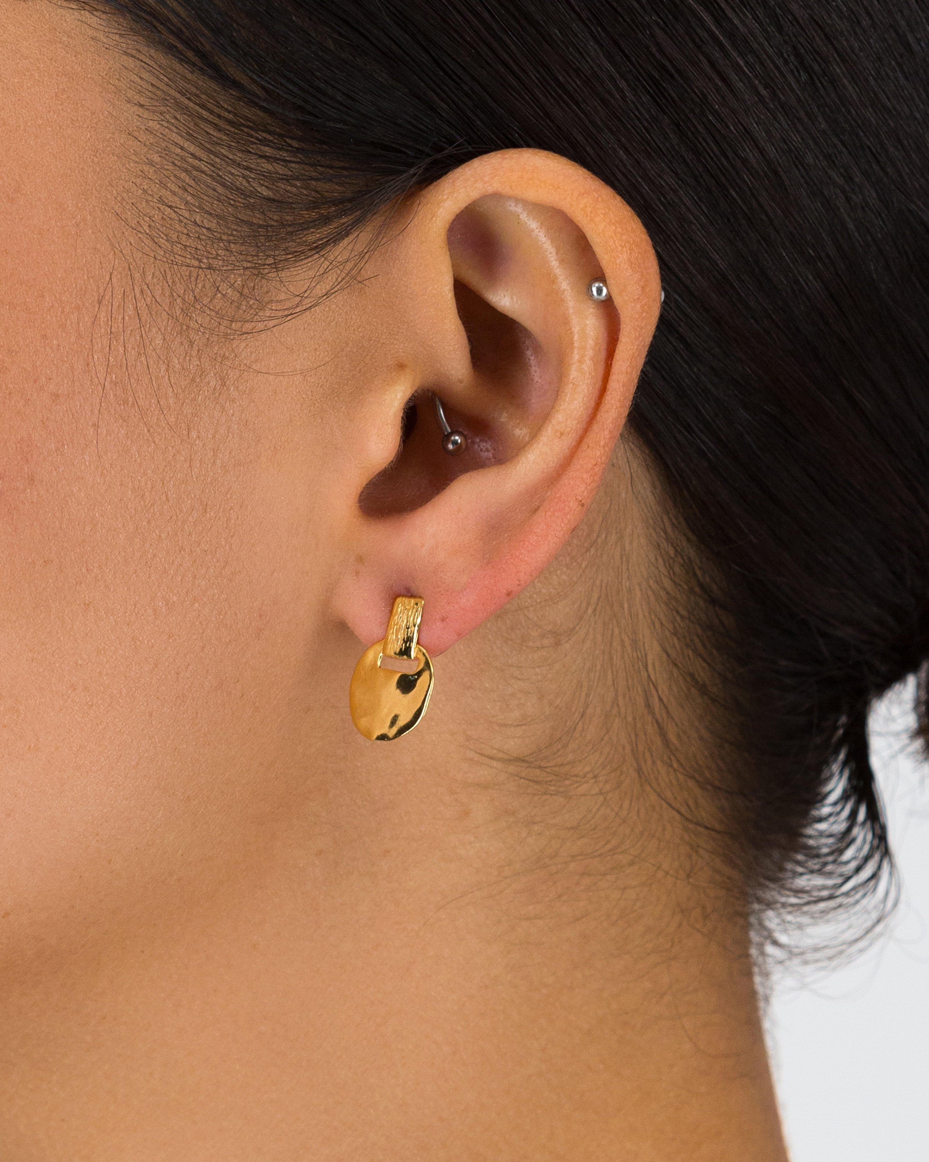 Sterling Silver Organic Textured Circular Drop Earrings -  Gold