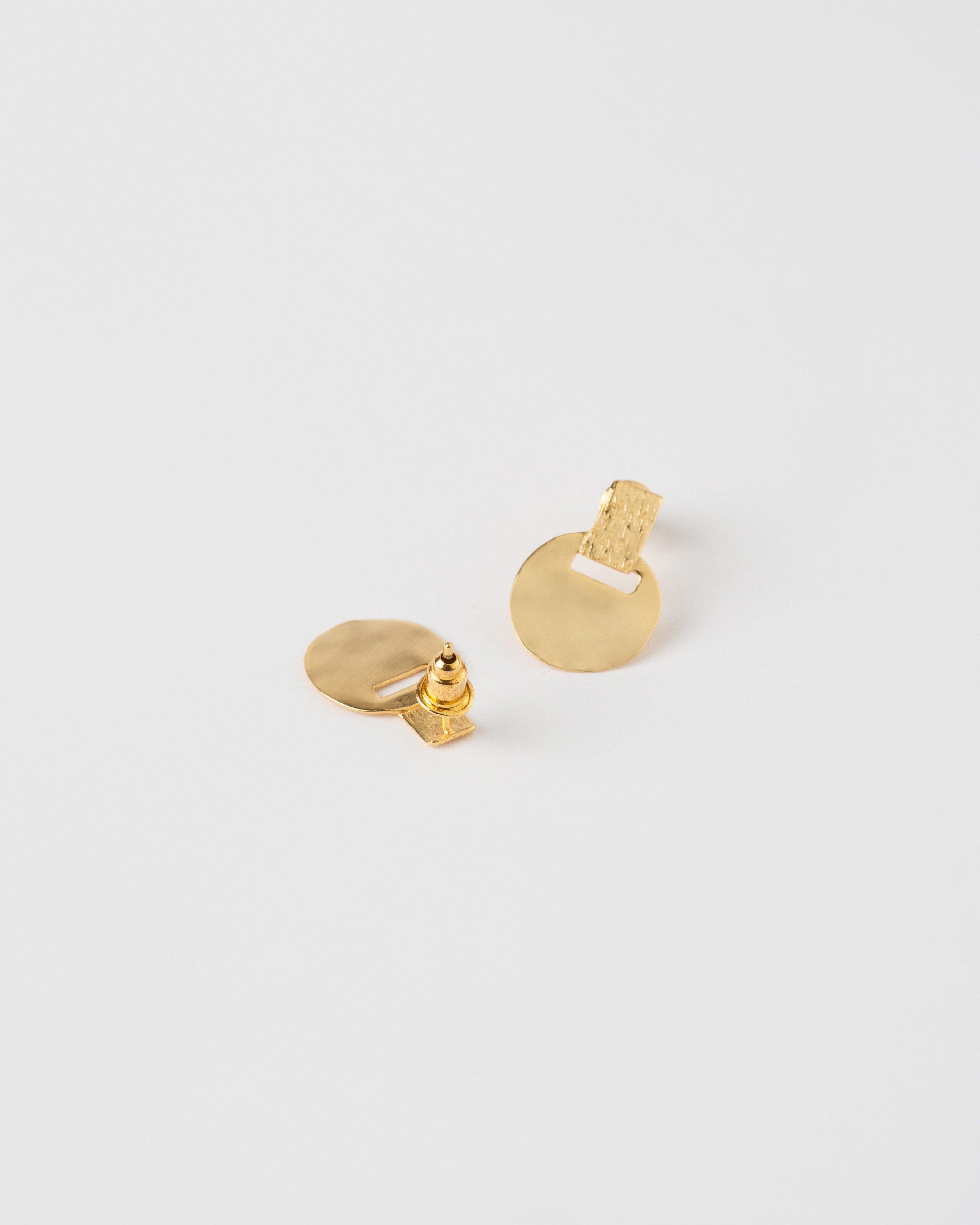 Sterling Silver Organic Textured Circular Drop Earrings -  Gold