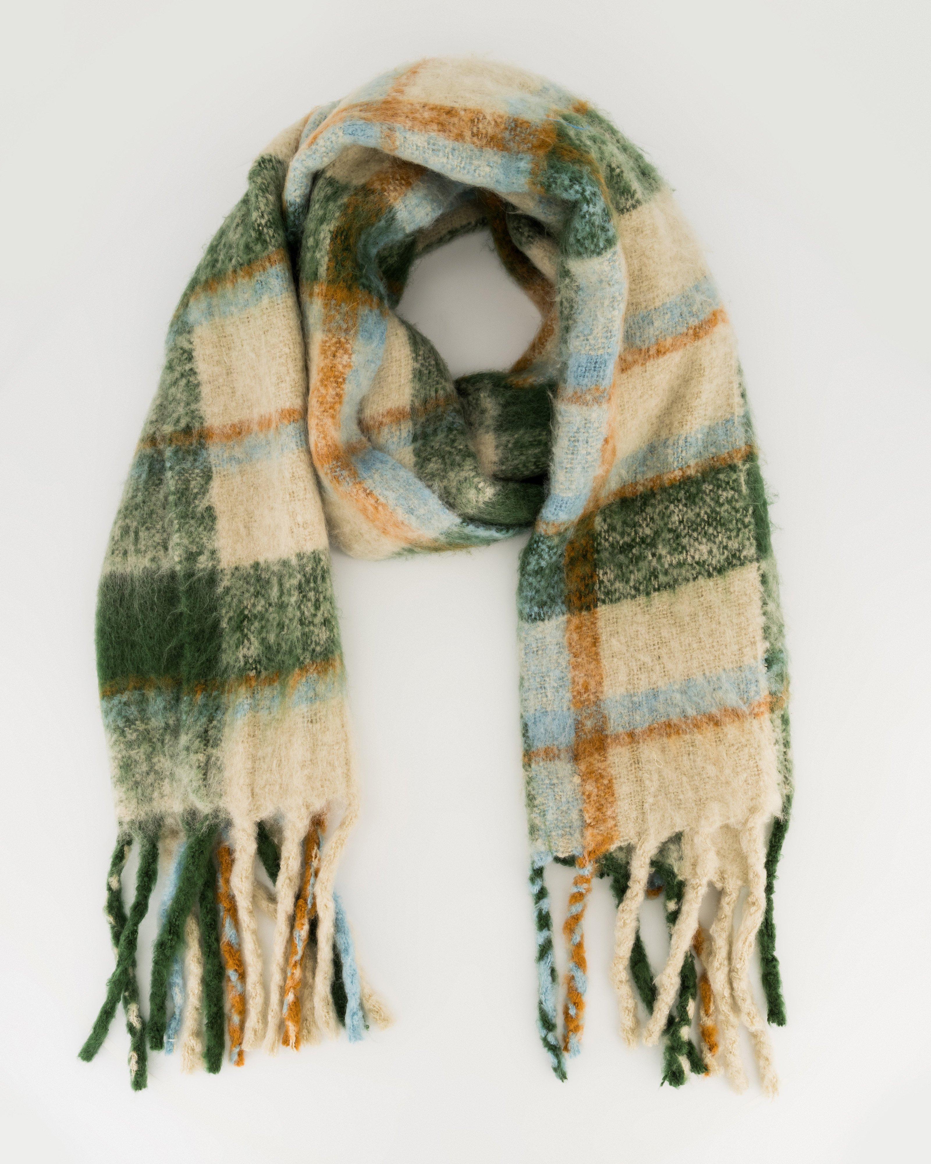 Women’s Eshan Check Scarf with Tassels -  Stone