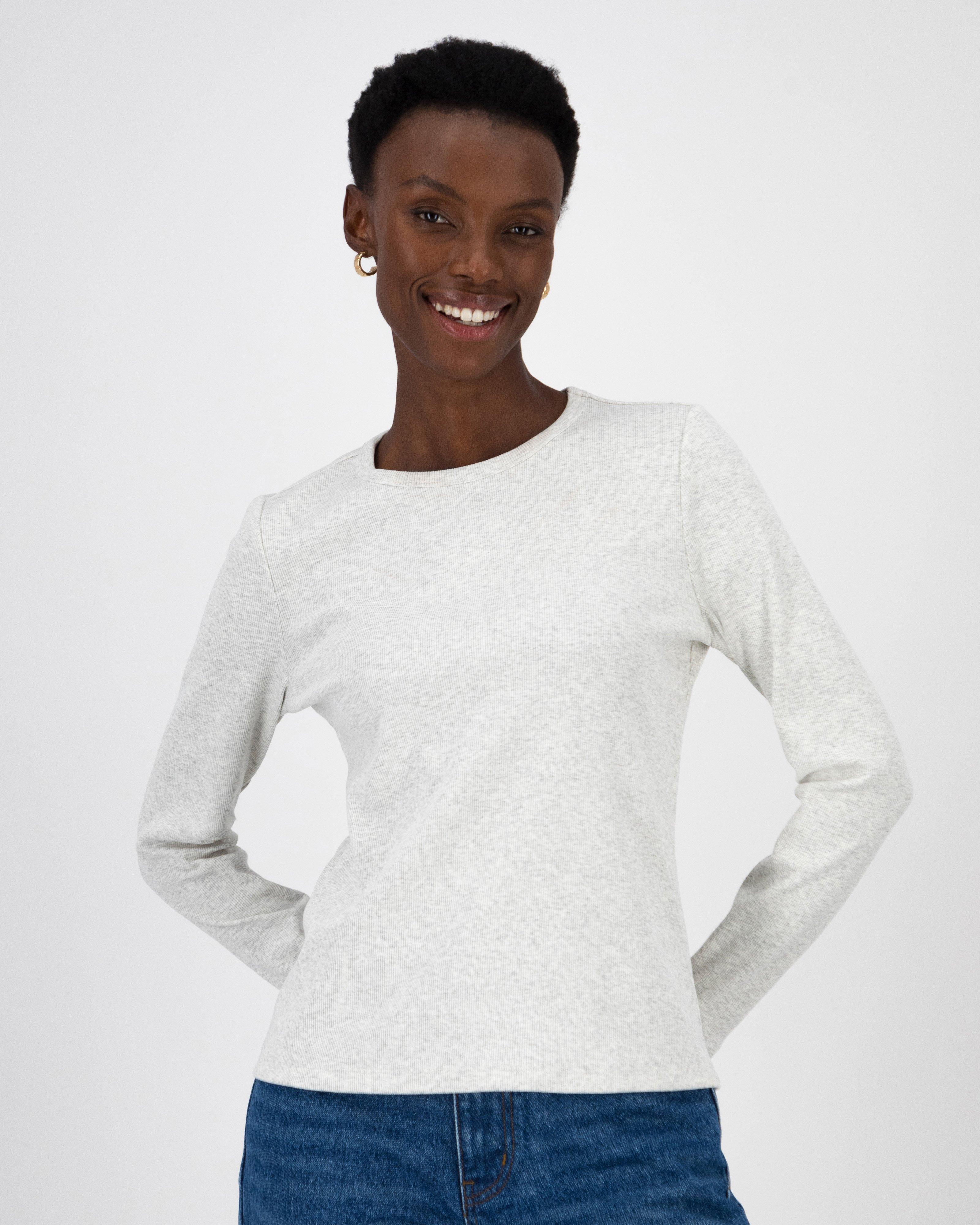 Ubha Ribbed Long Sleeve Tee -  Light Grey