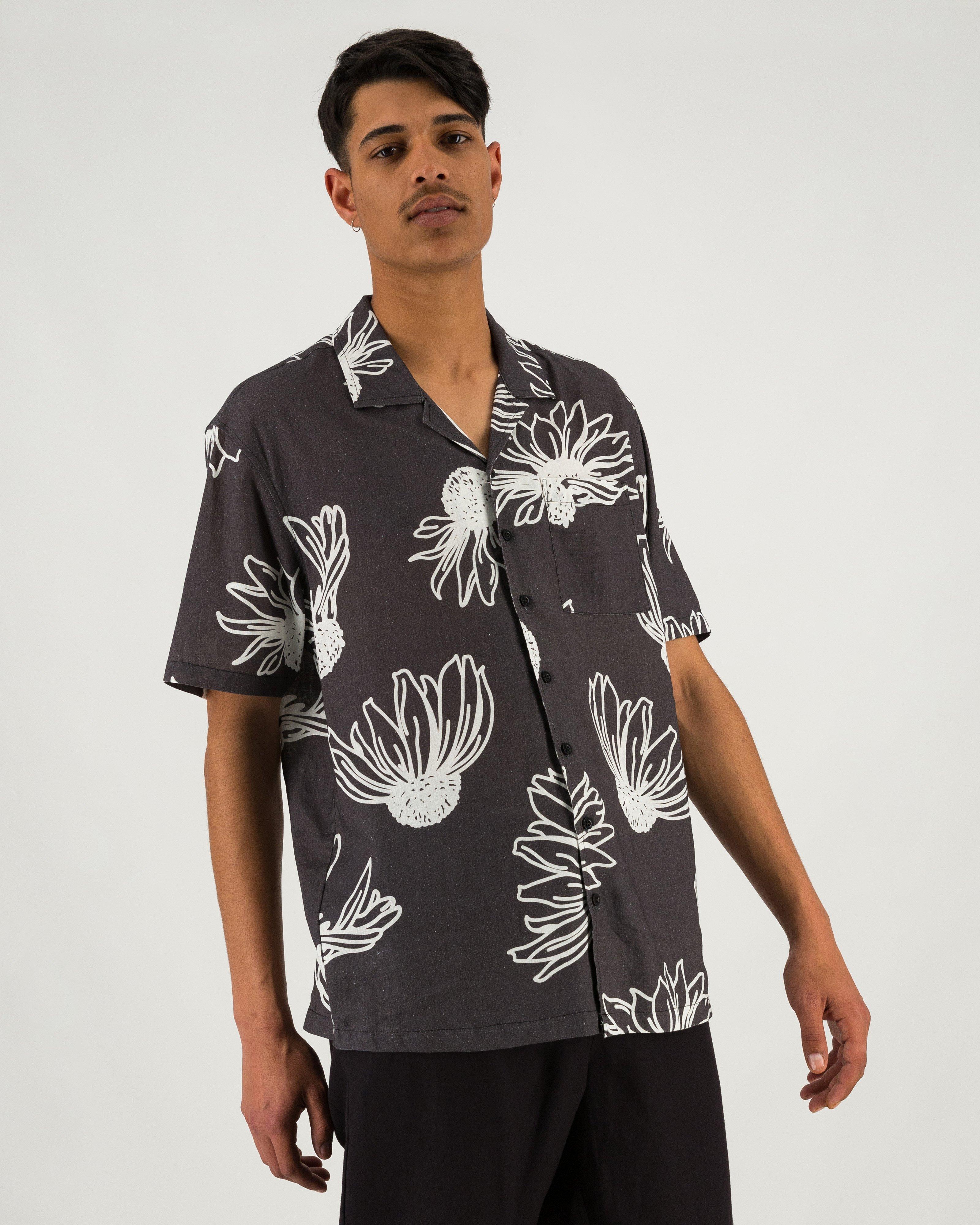 Men’s Gaz Floral Shirt  -  Charcoal