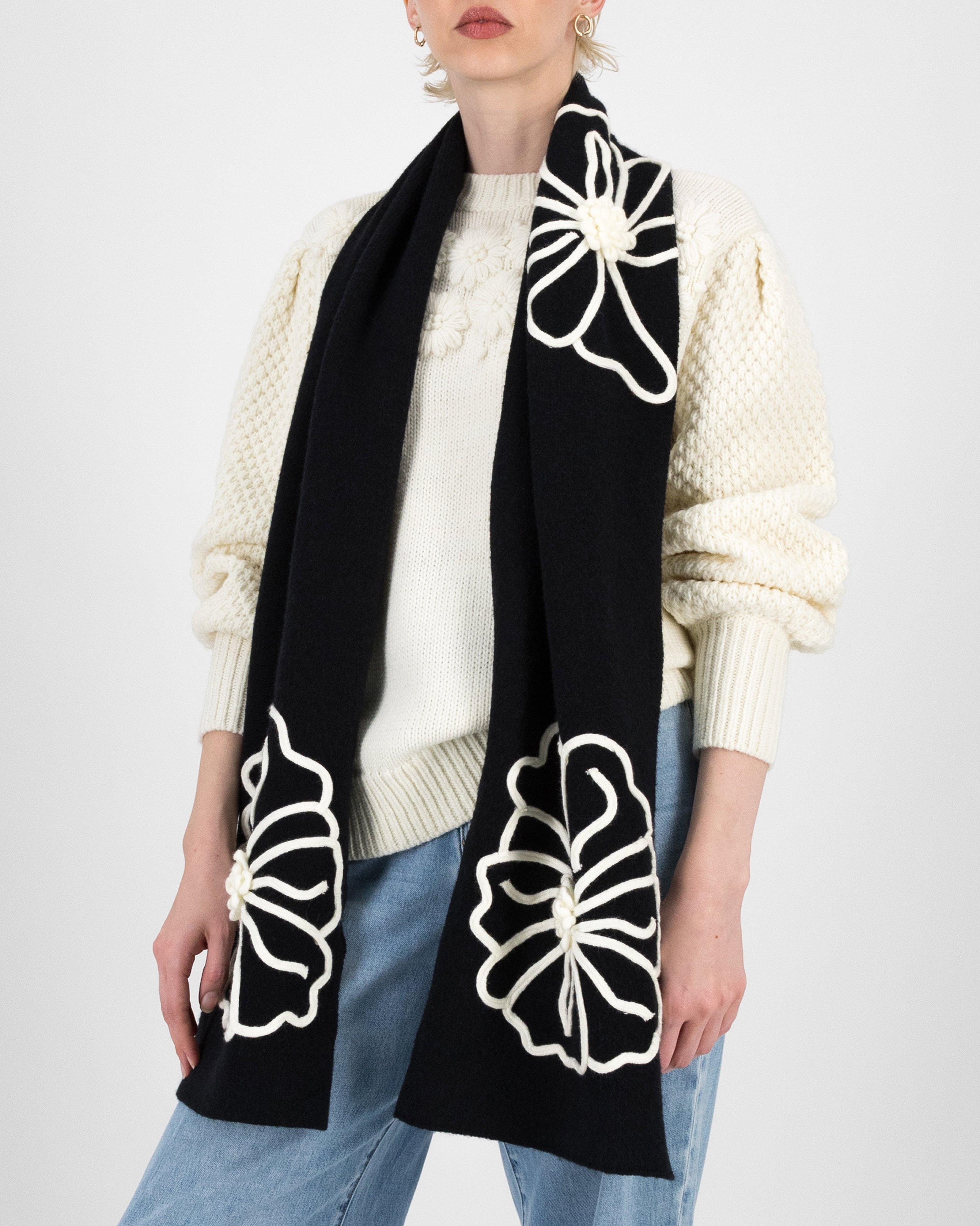 Janet Floral Embroidered Scarf -  Black