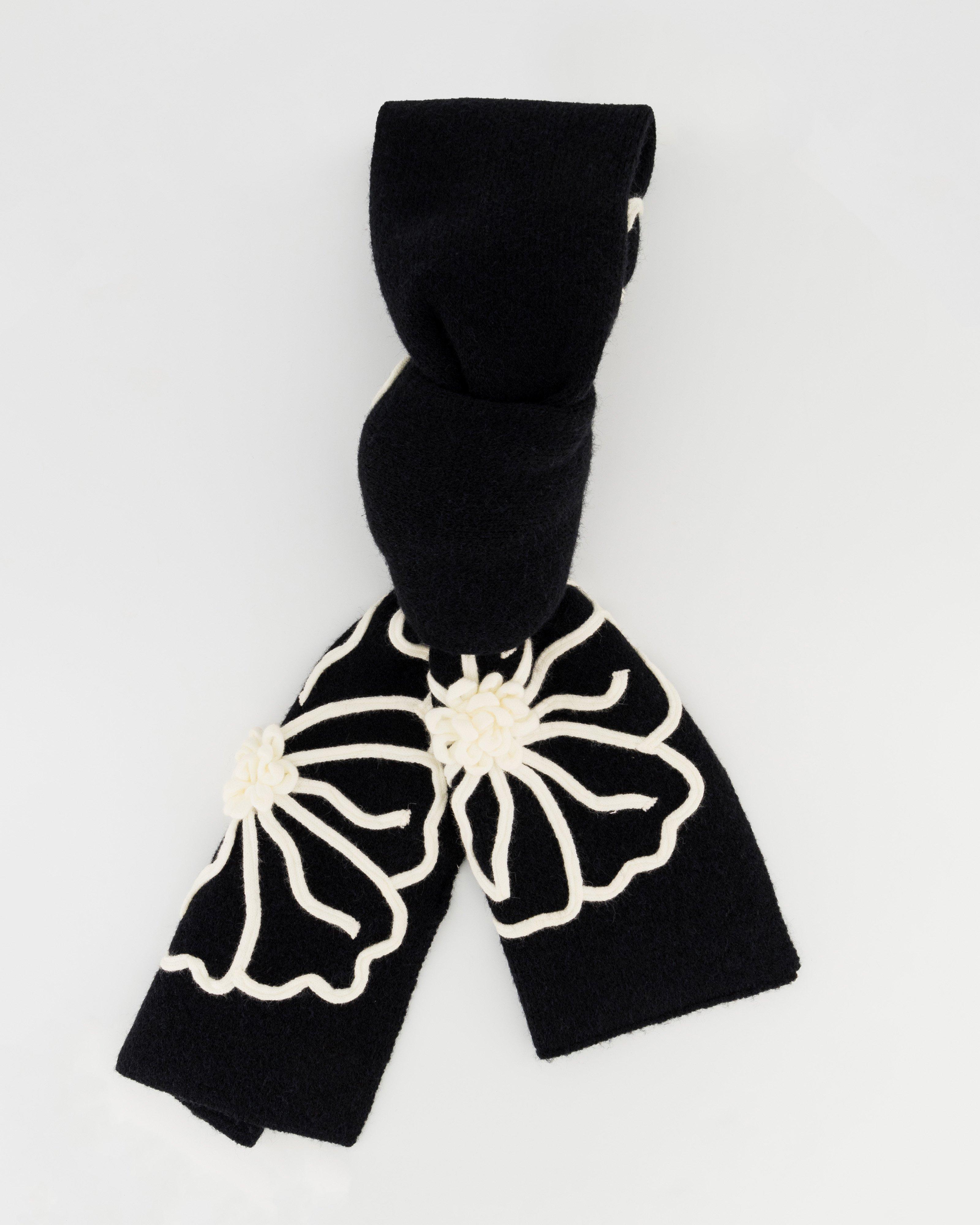 Janet Floral Embroidered Scarf -  Black