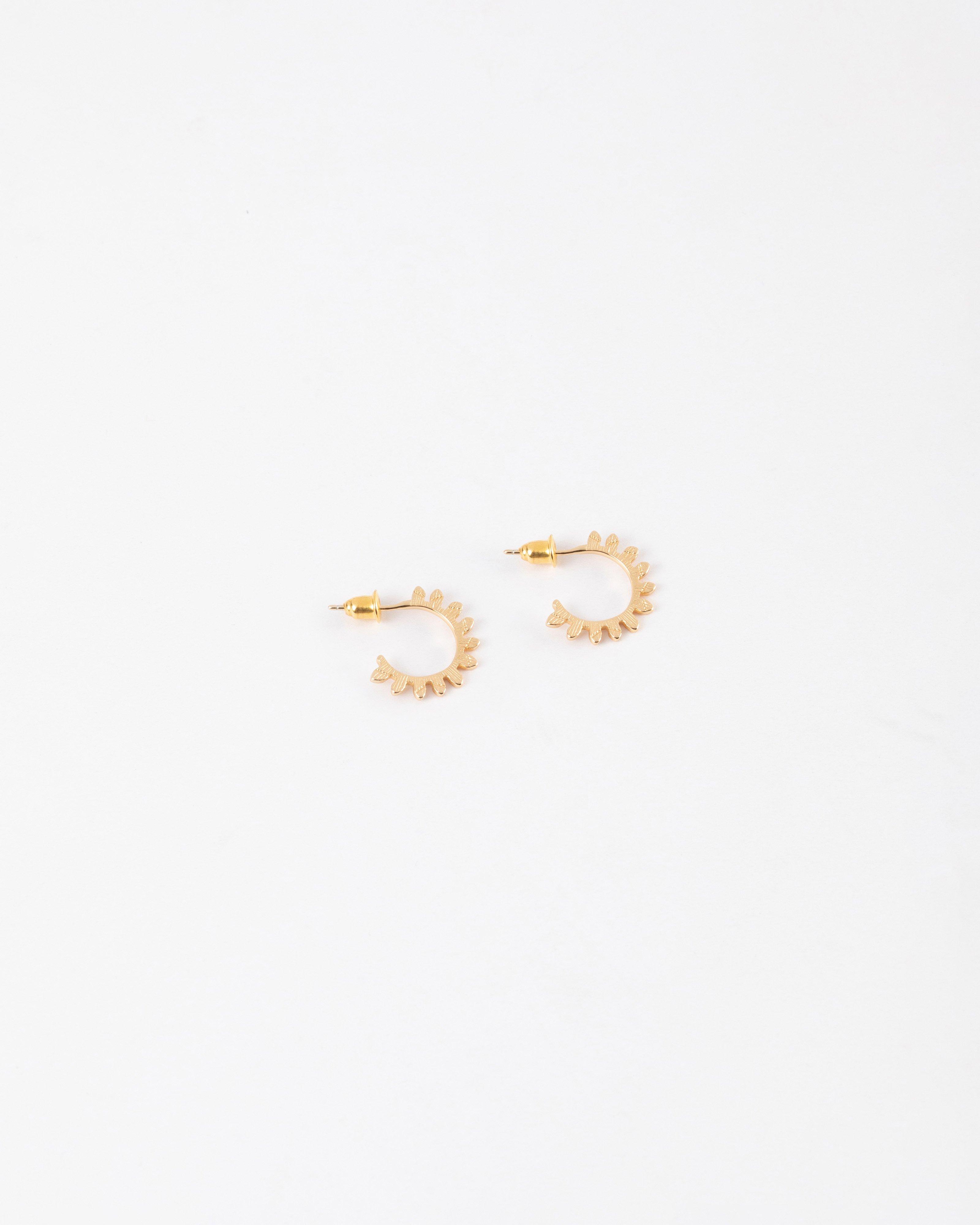 Sterling Silver Leaf Outline Hoop Earrings -  Gold