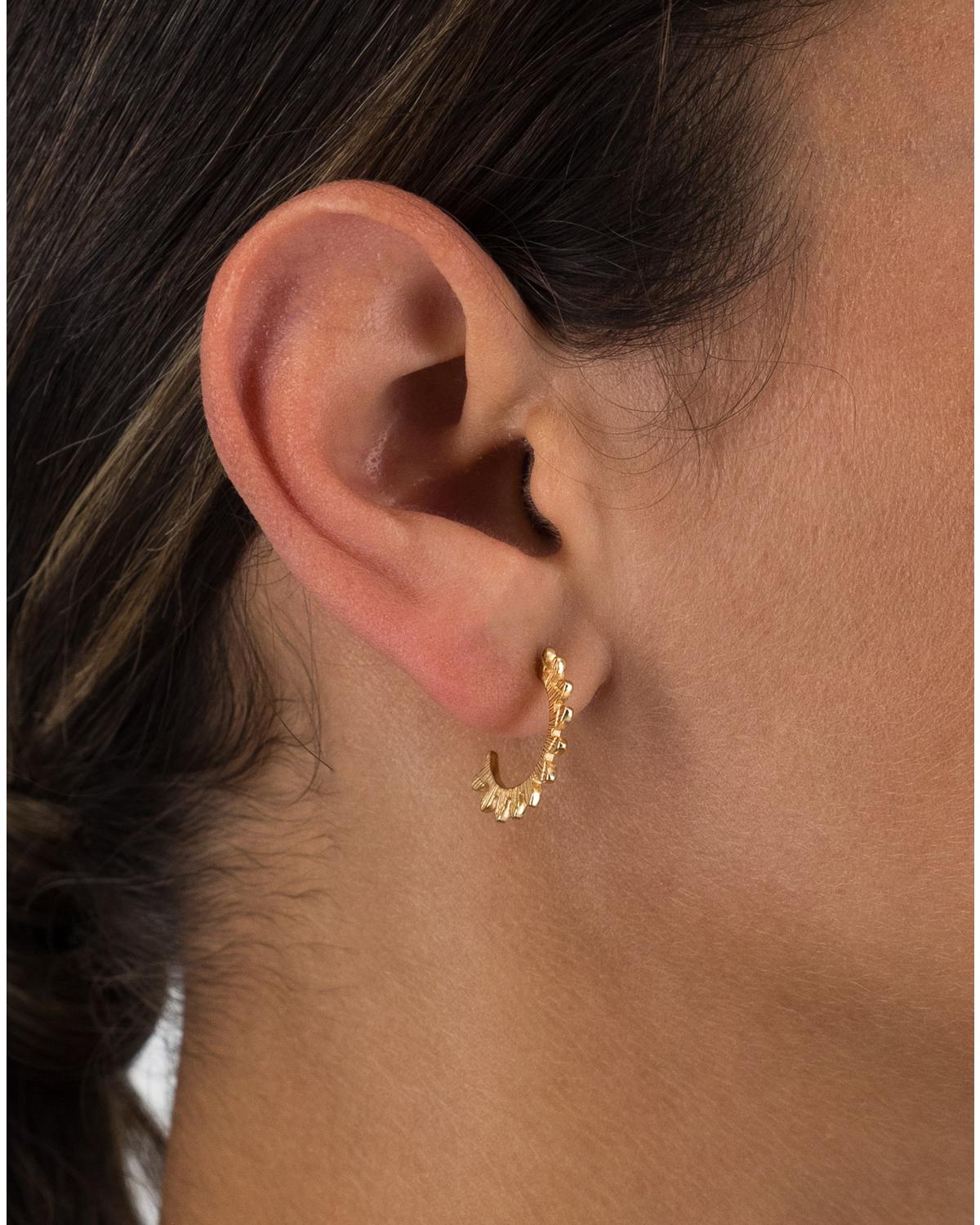 Sterling Silver Leaf Outline Hoop Earrings -  Gold