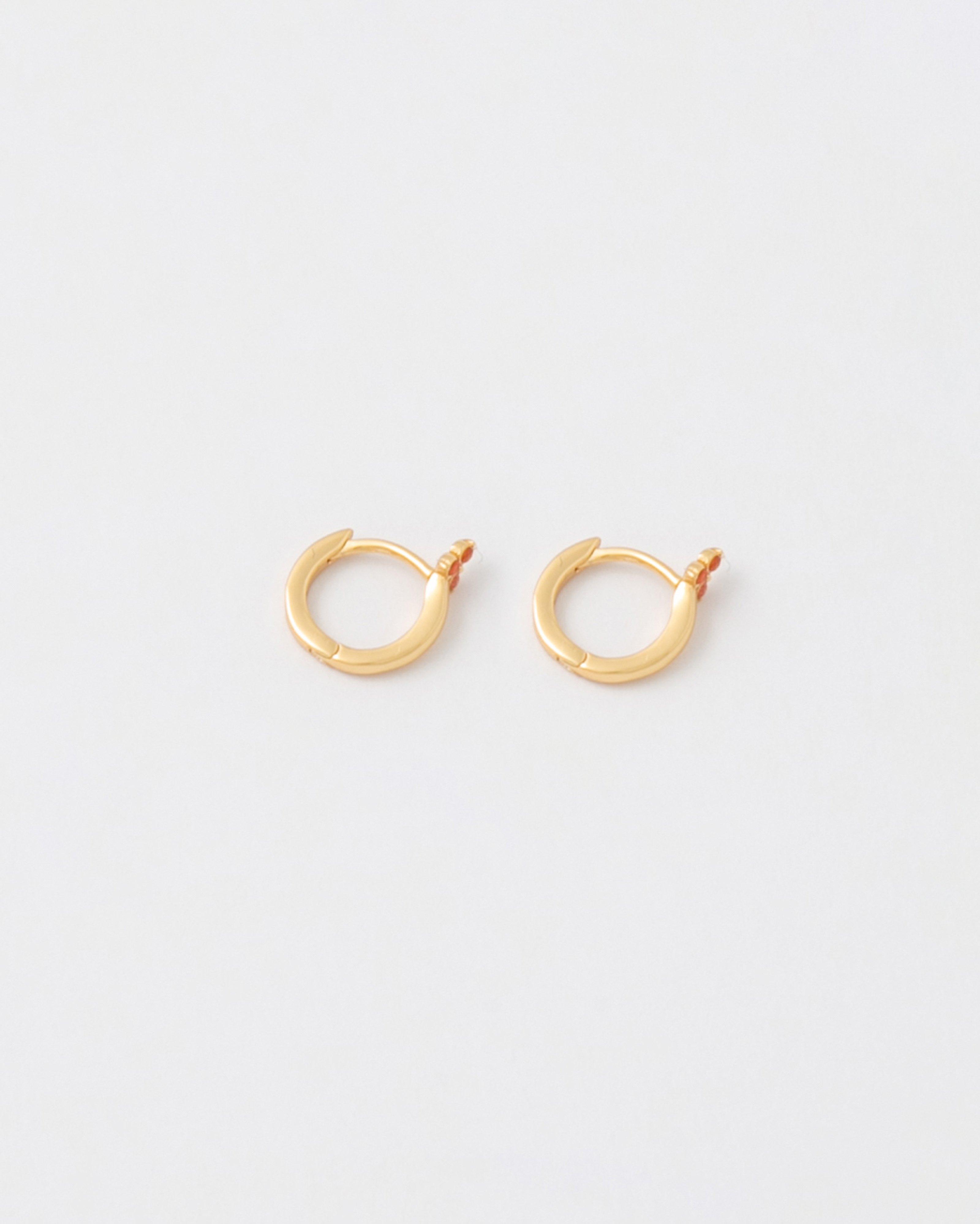 Sterling Silver Mini Trio Stone Huggie Earrings -  Orange