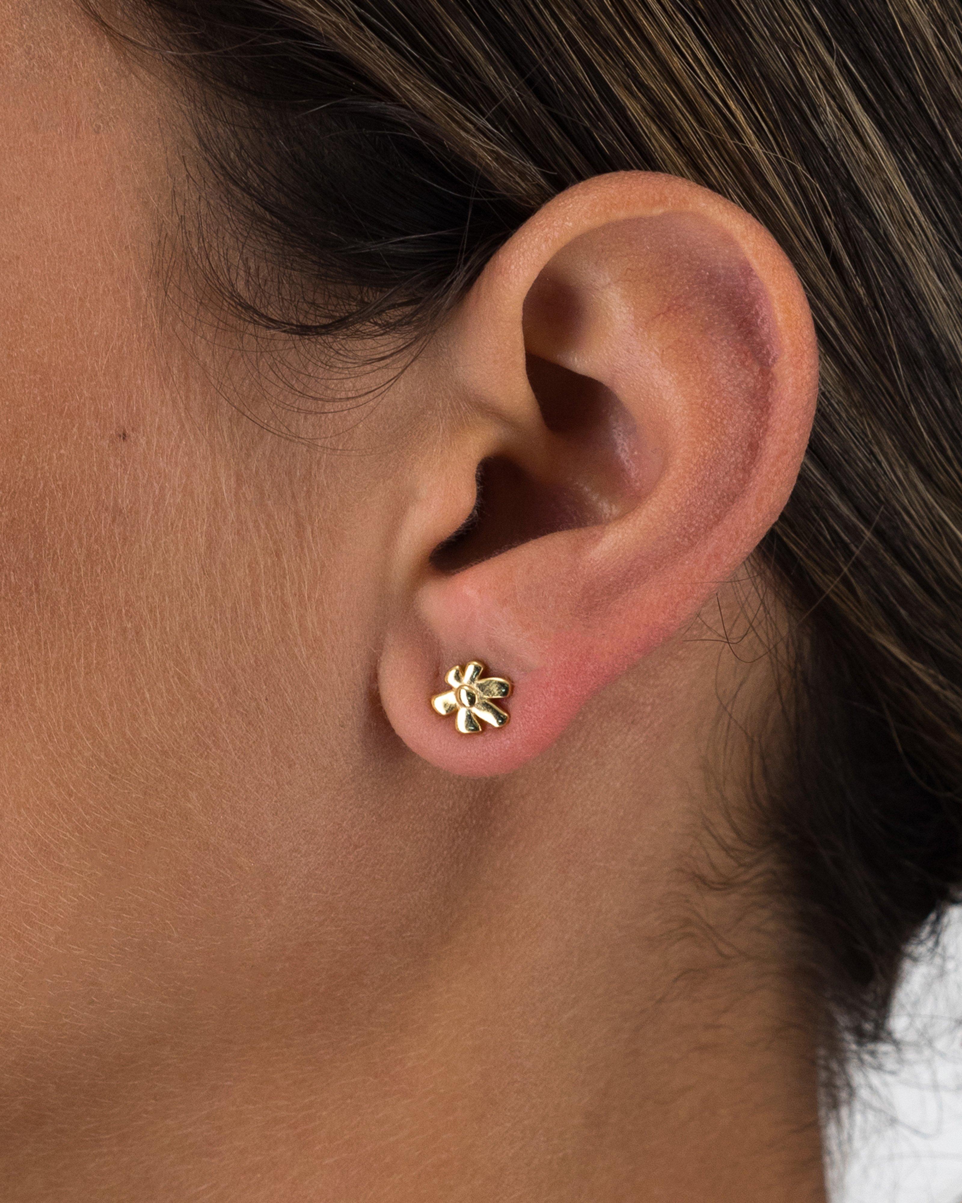 Sterling Silver Flower Stud Earrings -  Gold